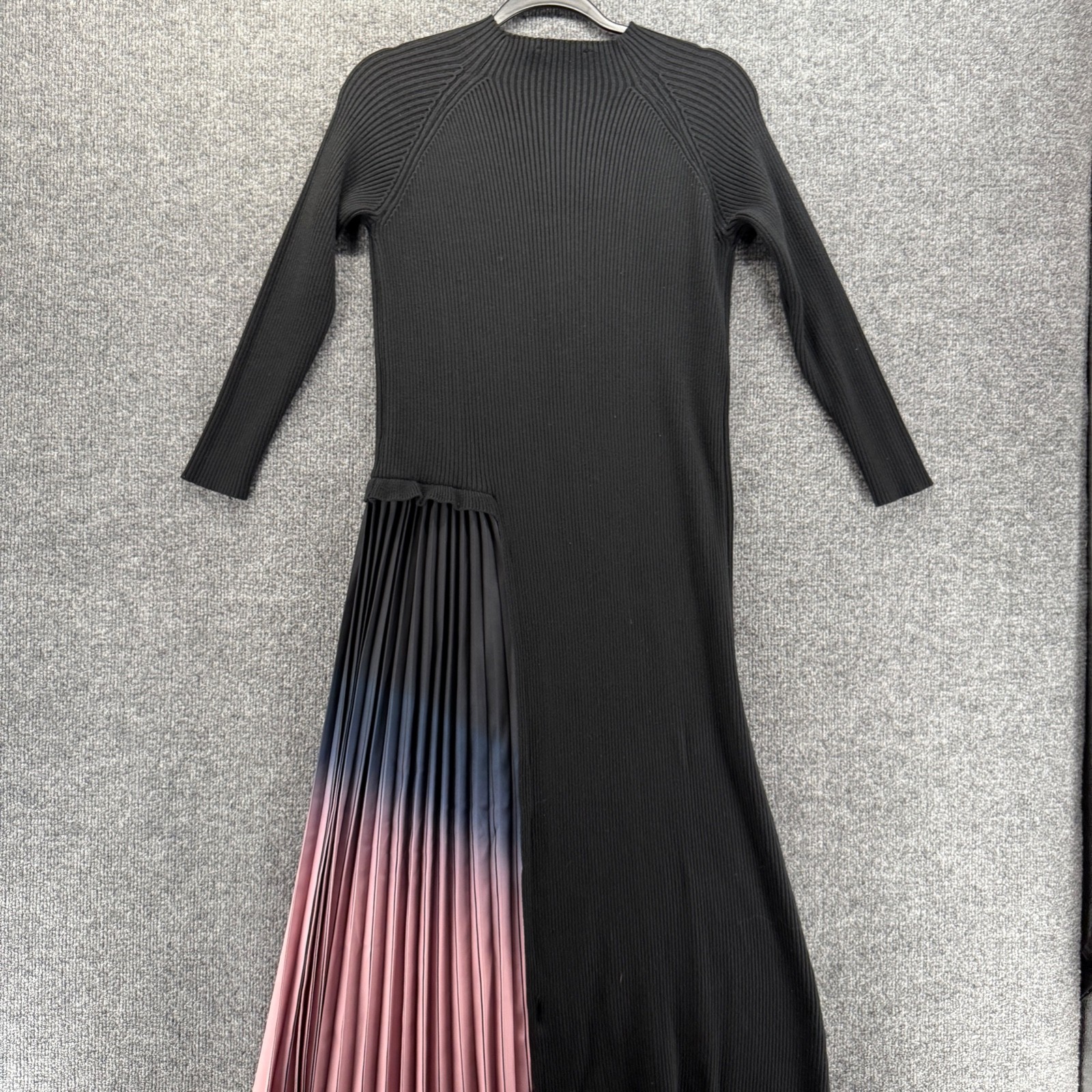 Dalia MacPhee Dress Womens L Black Ribbed Pleated Formal Old Money Quiet Luxury