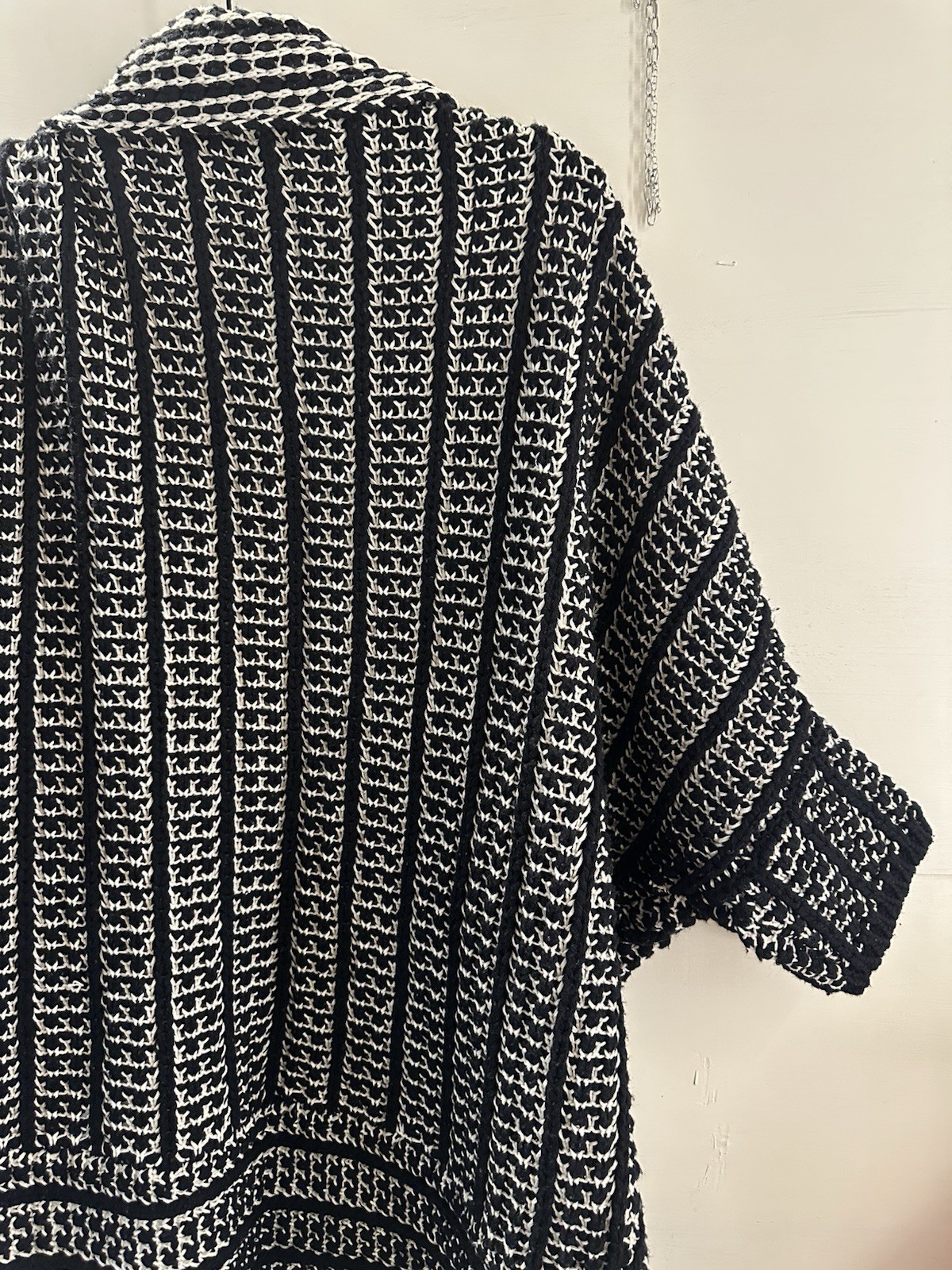 Moth Black White Geometric Knit Open Front Cardigan Sweater Womens L