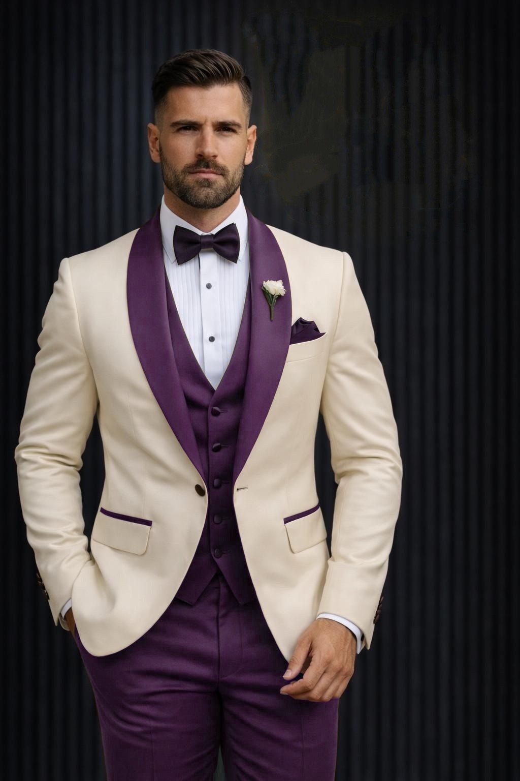 Wedding Groom 3Pcs Men’s Suits Shawl Lapel Blazer Evening Dinner Party Coat