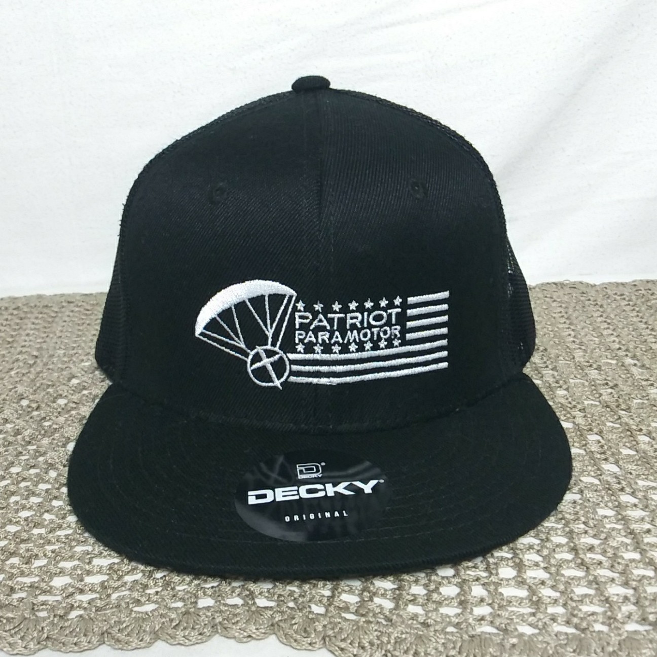 Decky Snapback Hat Patriot Paramotor Mesh Back Black Flat Bill