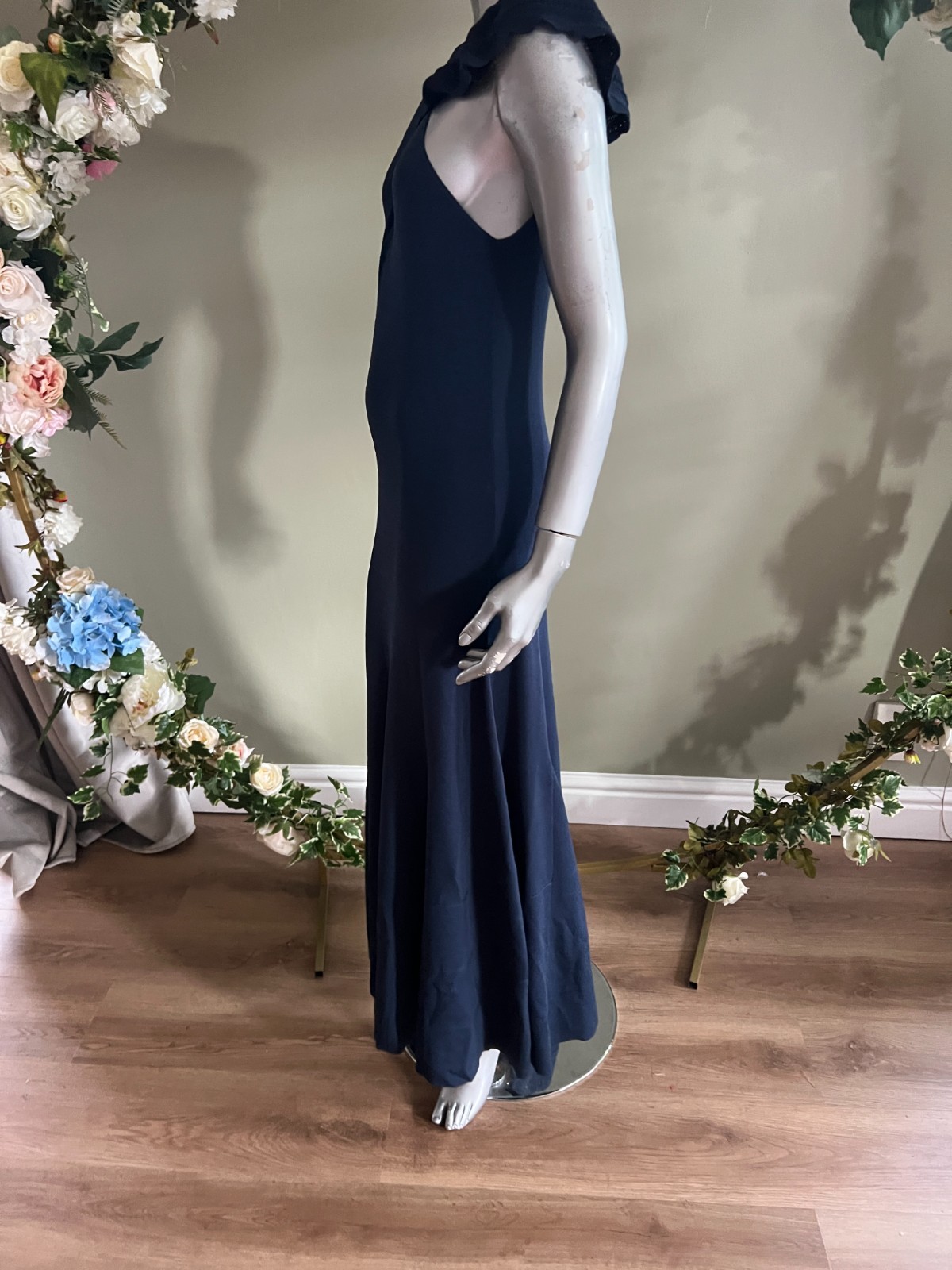 TED BAKER Maxi Dress Womens TB 2 UK 10 Navy Knitted Cross Over Crochet Trim NEW
