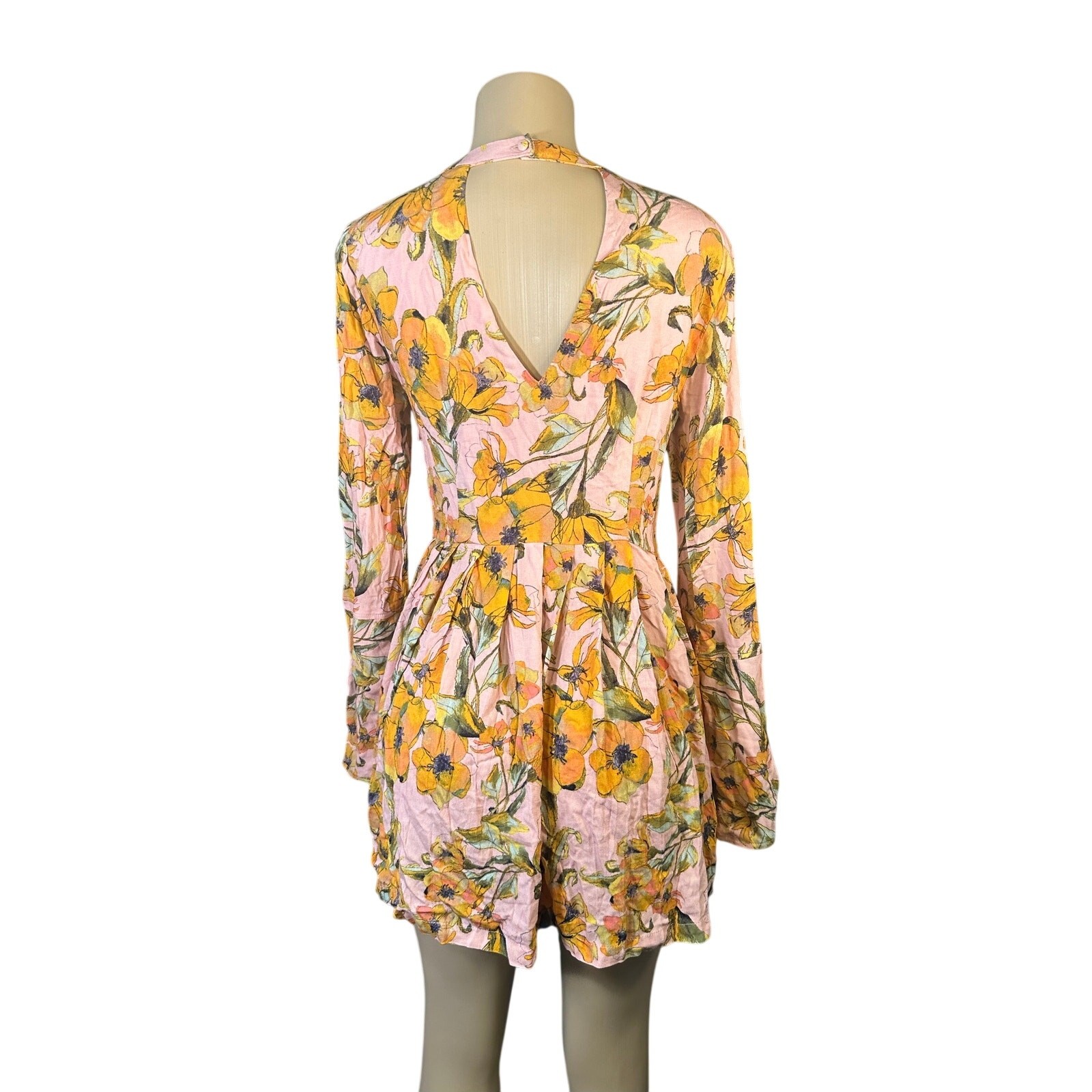 NWT Women 4 Free People Purple Tegan Printed Long Slv Mini Dress Boho Rayon