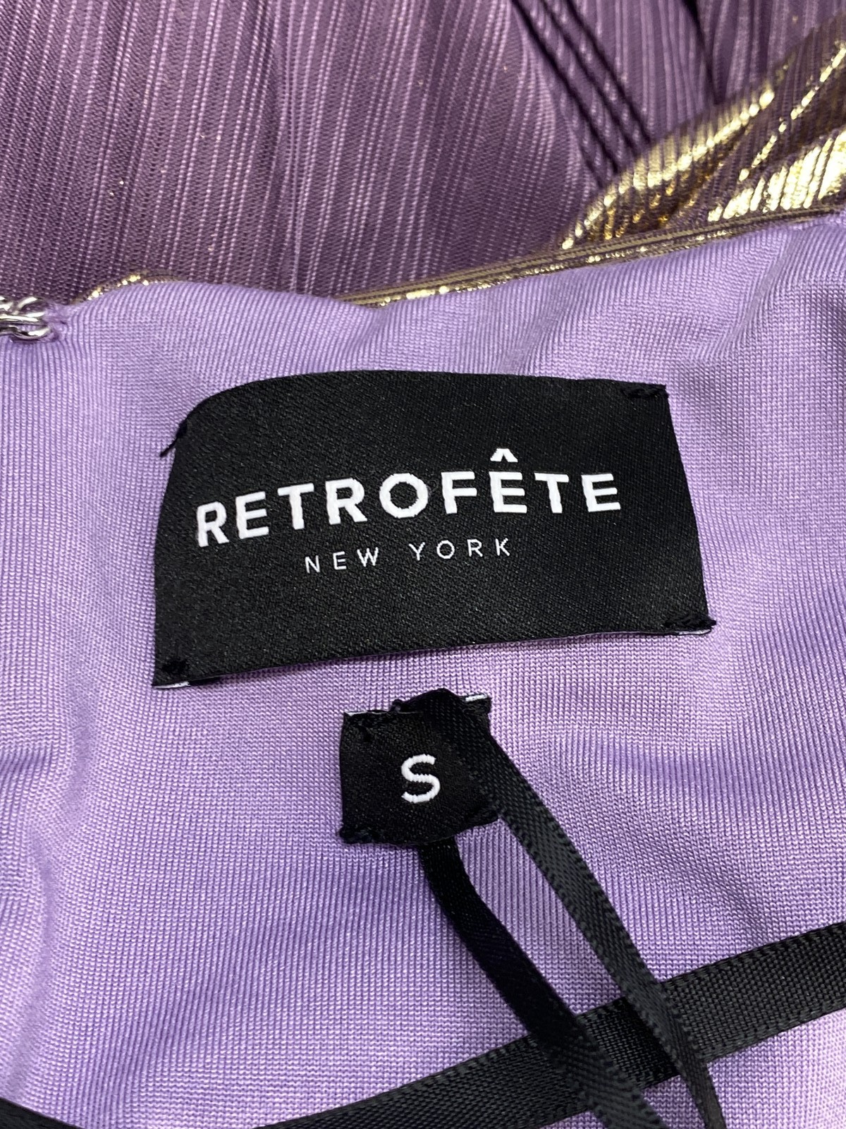 Retrofete Womens Maxi Dress Purple/Gold Size S Thalia Halter Neck Pleated