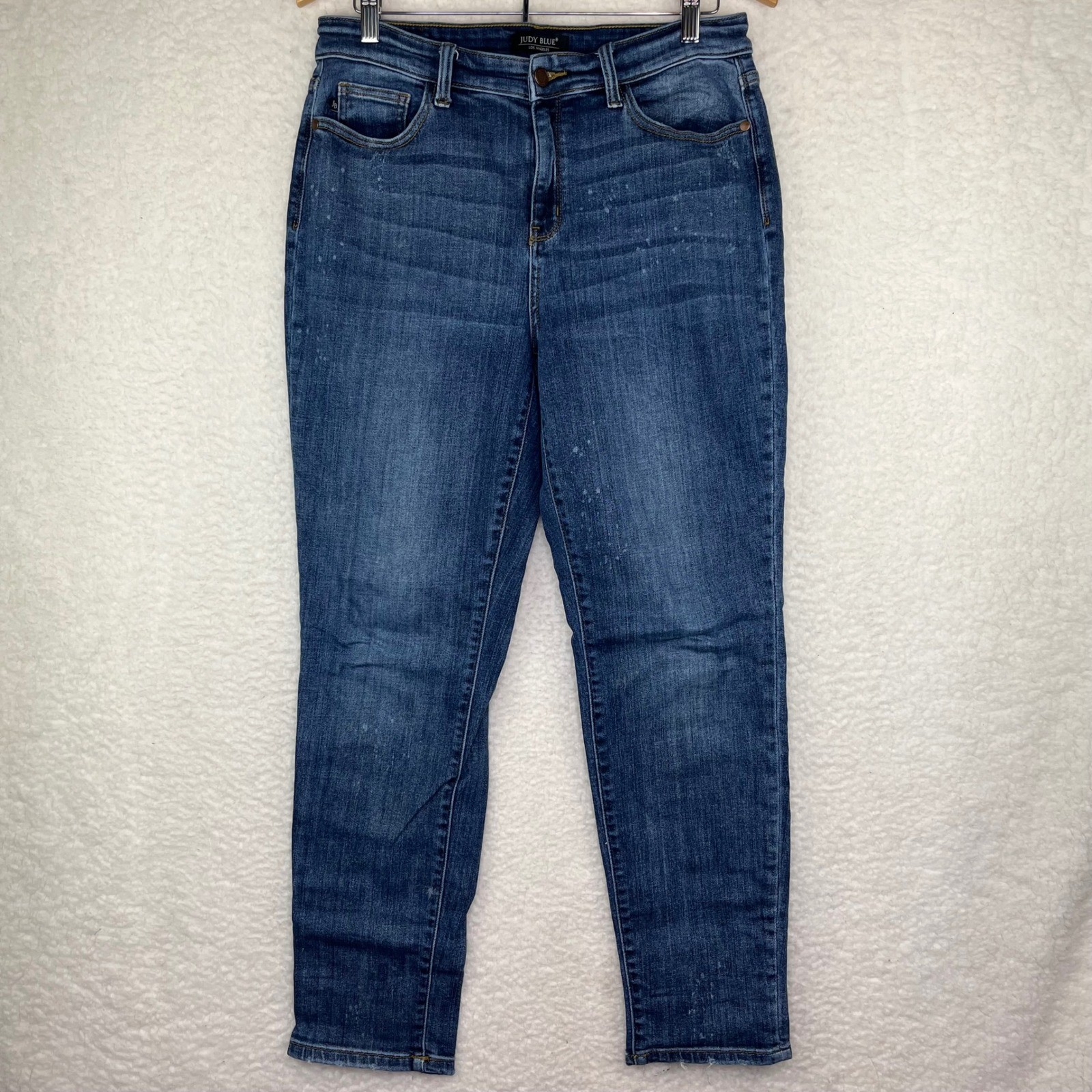 Judy Blue High Rise Boyfriend Fit Jeans Medium Wash Bleach Stretch Denim 11 30
