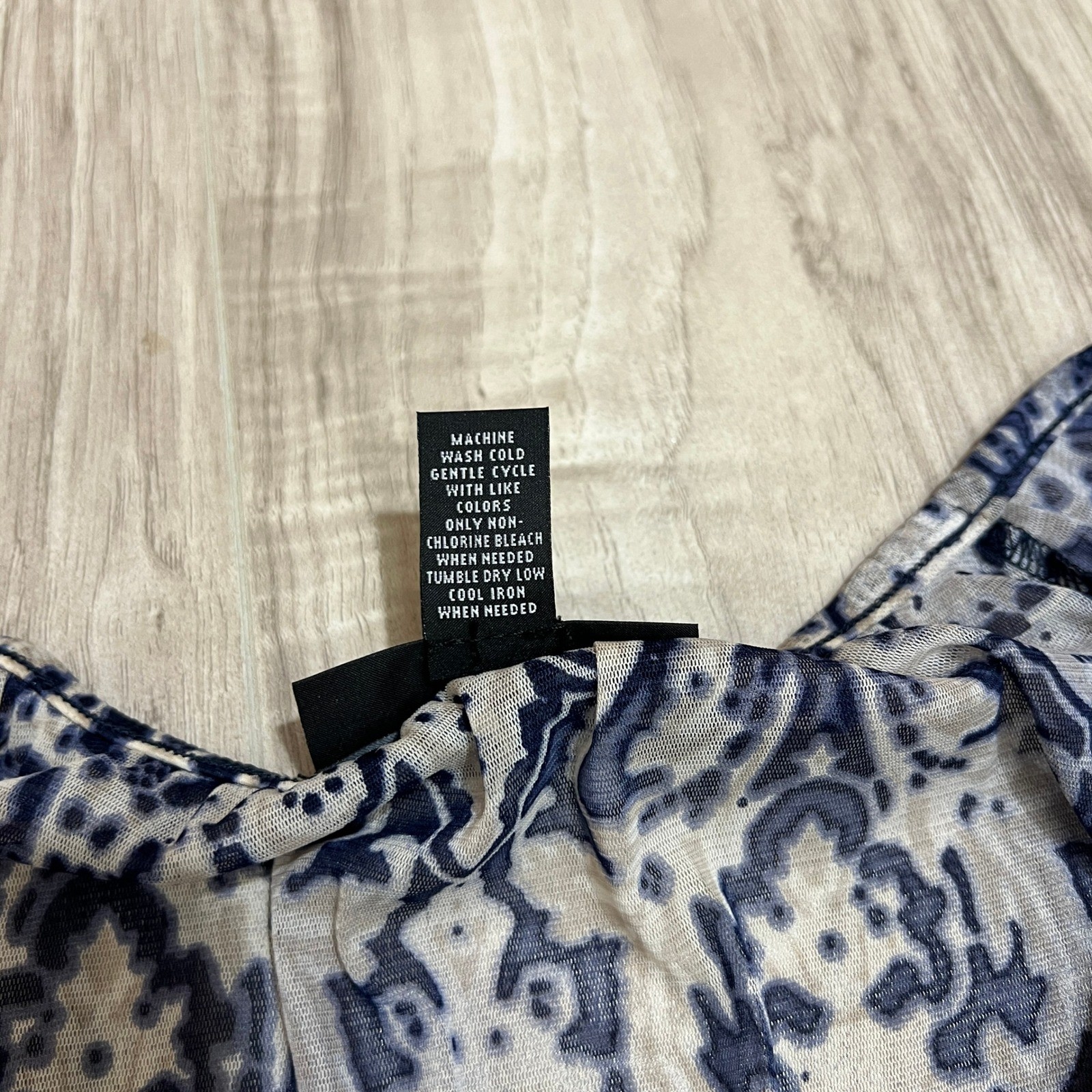 INC International Concepts Mesh Blouse XL Blue Gray Damask Paisley 3/4 Sleeve