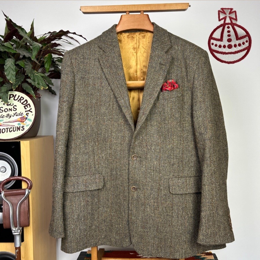Harris Tweed (46R) TWEED Blazer Sport Jacket Harvie & Hudson Check Herringbone