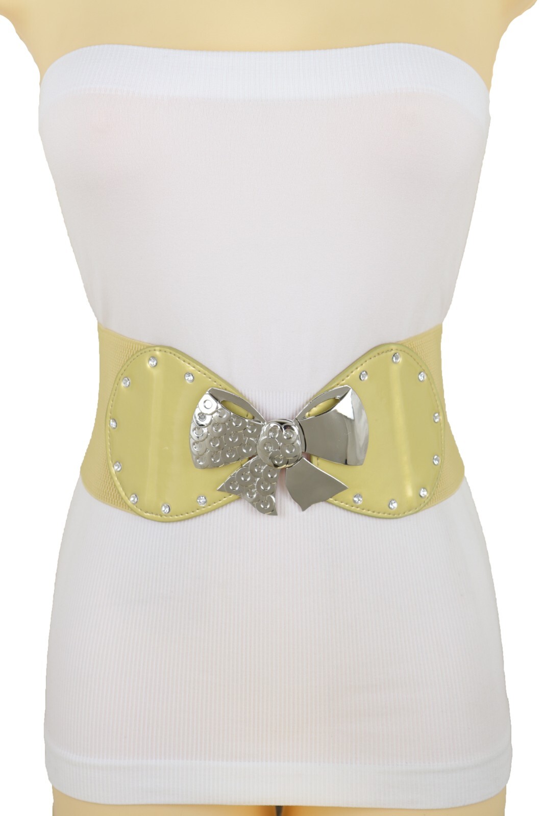 Women Dark Brown / Gold Wide Fashion Belt Silver Metal Bow Tie Ribbon Buckle S M