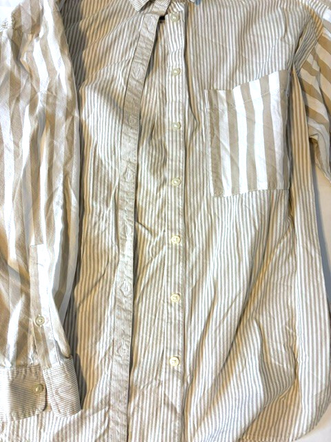 LOFT Women’s Striped Button Down Shirt Size Large Tan White #0004