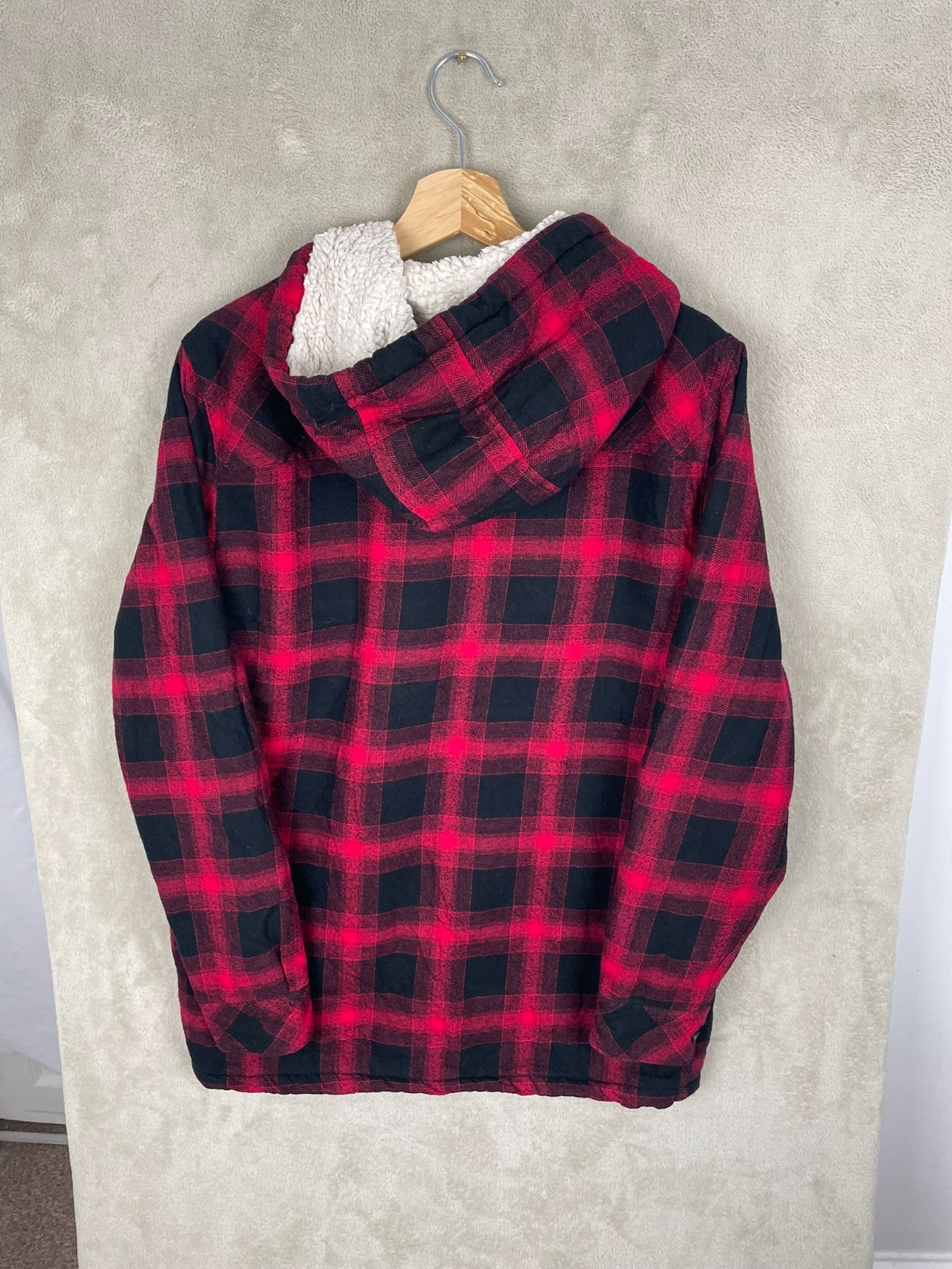 Men’s Fleece Lined Hooded Flannel Shacket Jacket Size M Medium Button Up Empyre