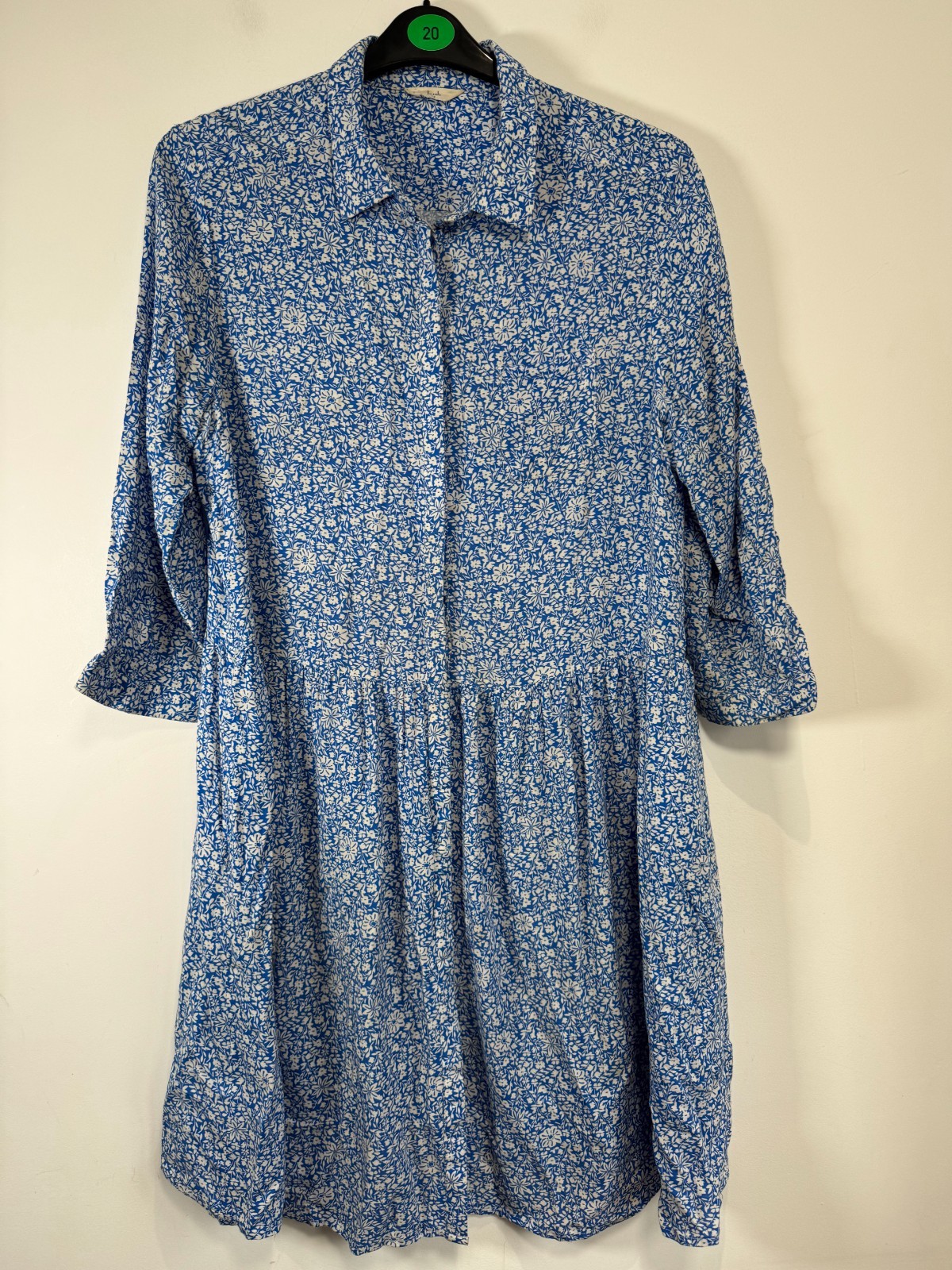 Hush Emanuelle Shirt Dress Size UK 14 Blue White Floral Print Pockets Midi