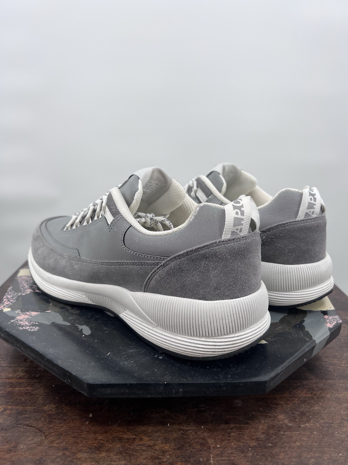A.P.C. Techno Homme Grey Leather Reflective Sneakers Ltd Edition Sz 10 EUC