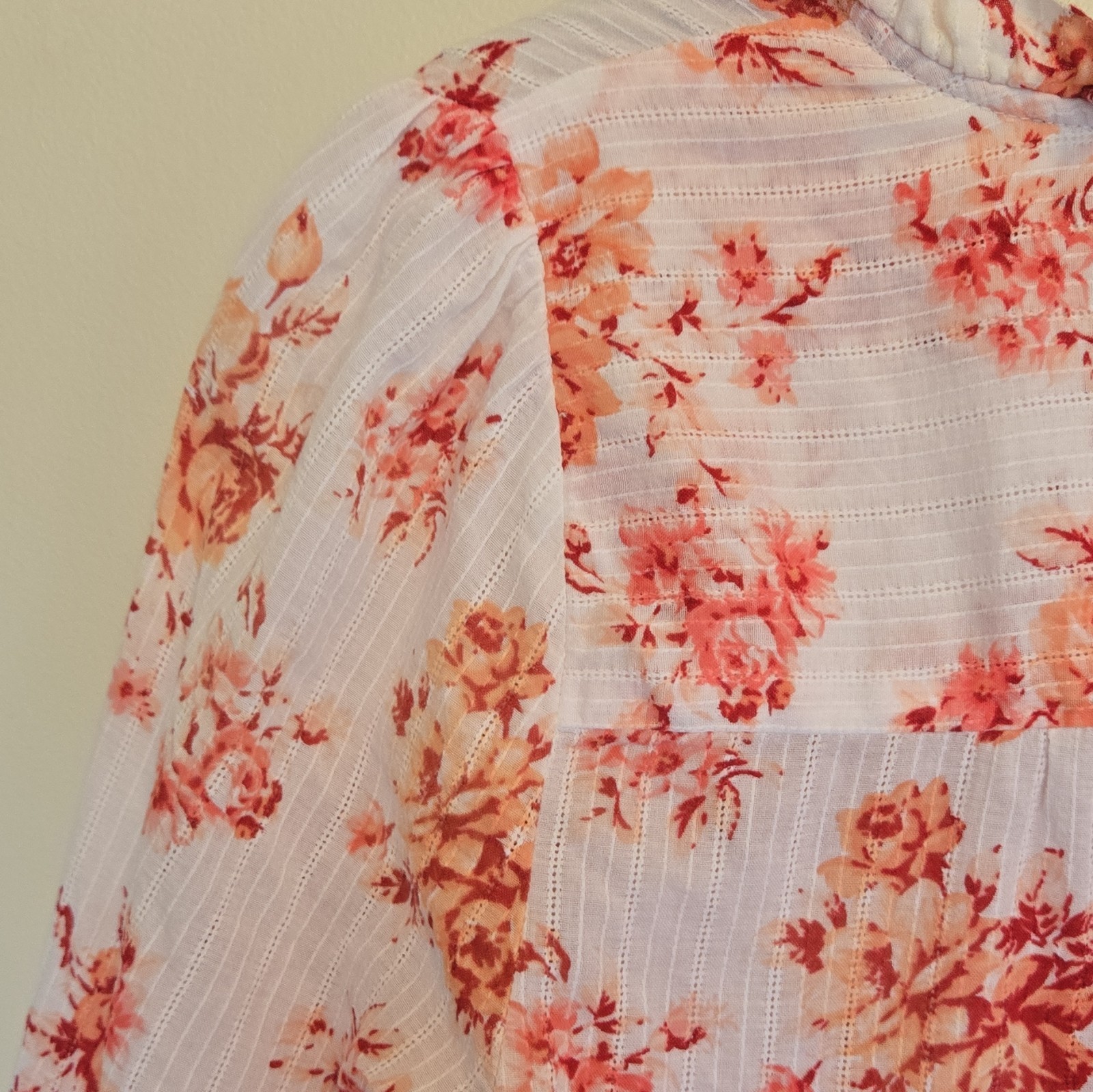 LOFT Women’s M White Orange Floral 3/4 Sleeve Cotton Button Up Blouse Cottage