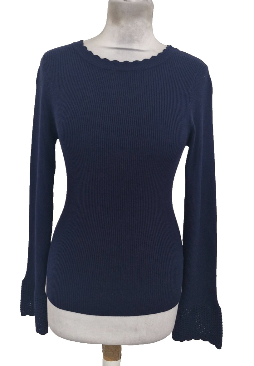 Nobody’s Child Women’s Top Size S Navy Scalloped Trim Ribbed Crochet Cuff New