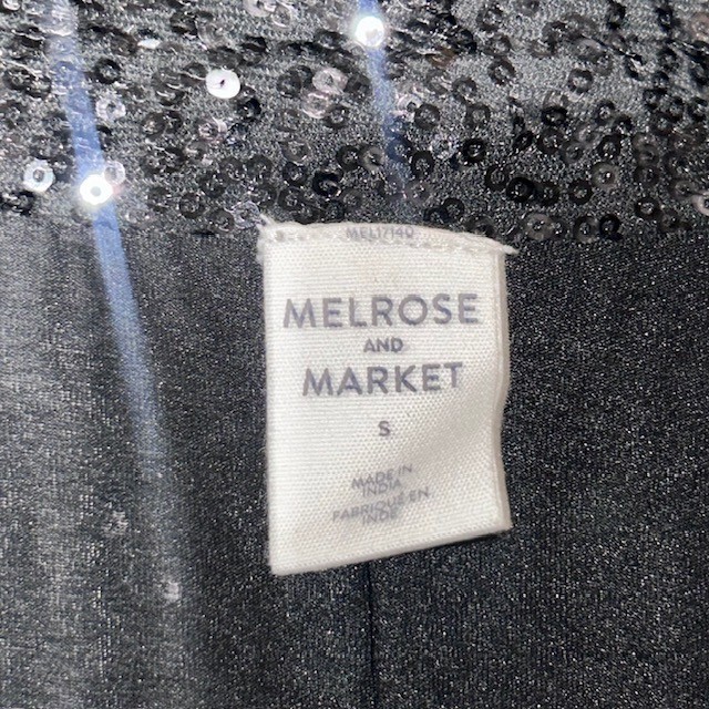Melrose & Market Black Sequin Notched Collared Open Blazer Size S Small