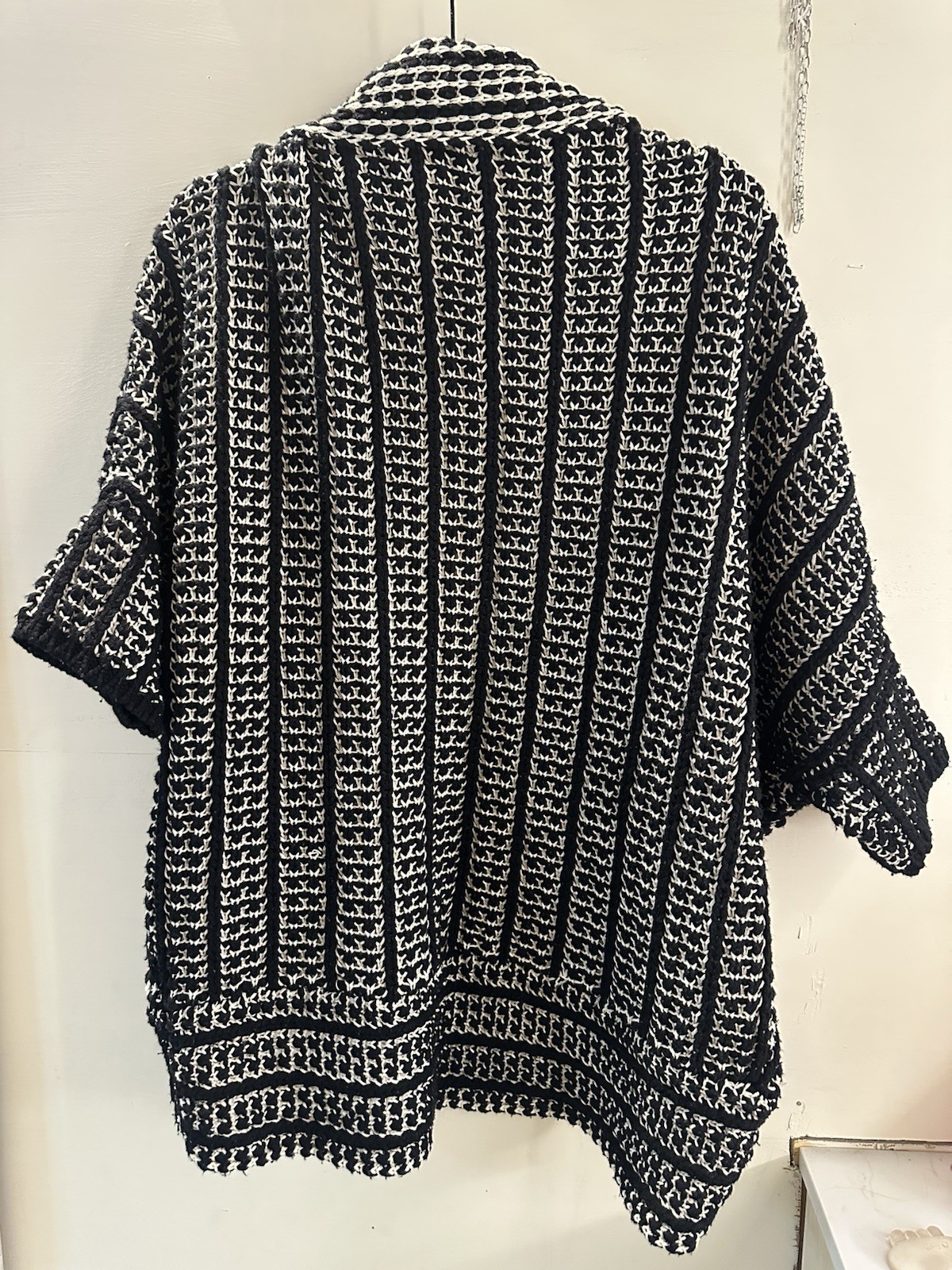 Moth Black White Geometric Knit Open Front Cardigan Sweater Womens L