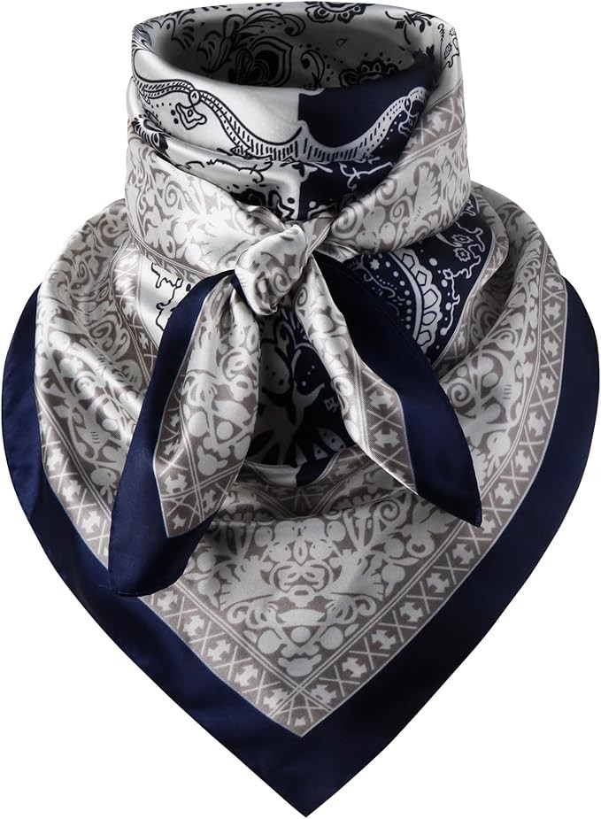 35 In Wild Rag Cowboy Bandana Scarves For Men Large Neckerchief Silk Blue Beige