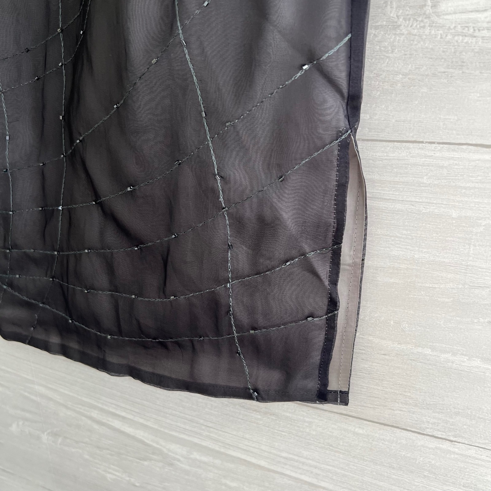 NWT Jacqueline Ferrar Gray Silk Beaded Midi Skirt Side Slit Lined Size 8