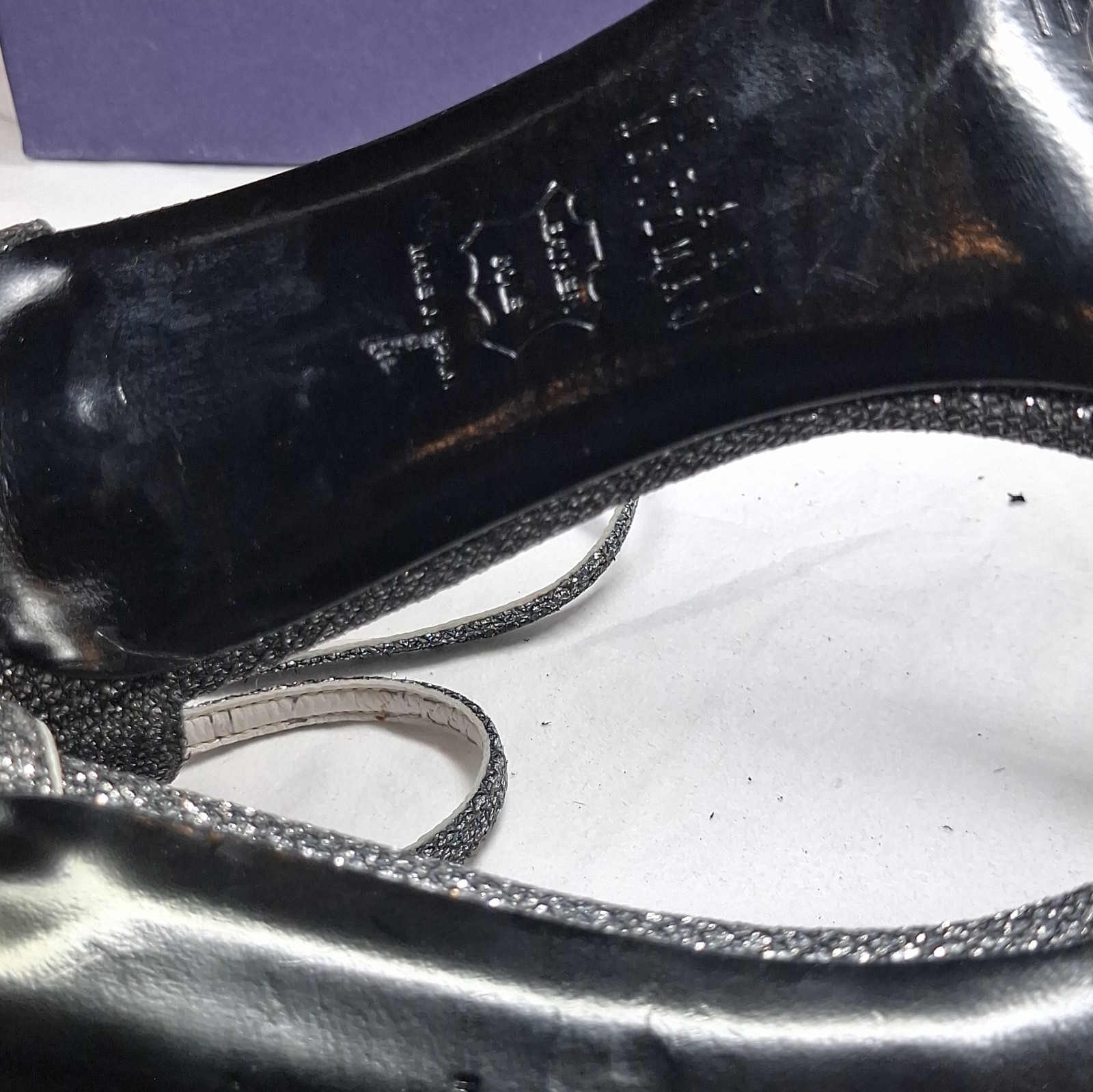 Stuart Weitzman Pewter Glitter Ankle Strap Stiletto Open Toe Heels 7B