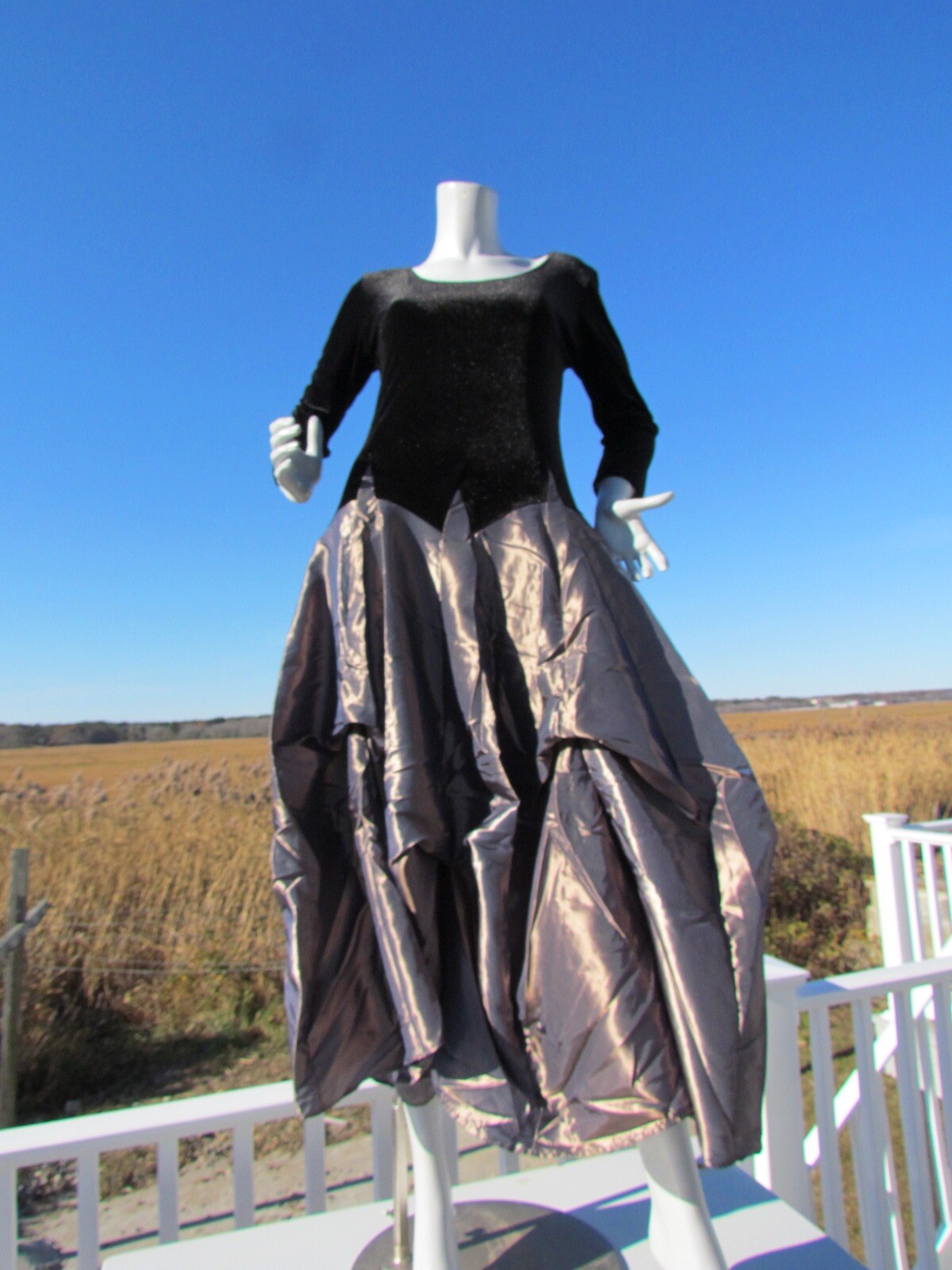NEW M PYRAMID COLLECTION dress ball gown black velvet bronze champagne gorgeous