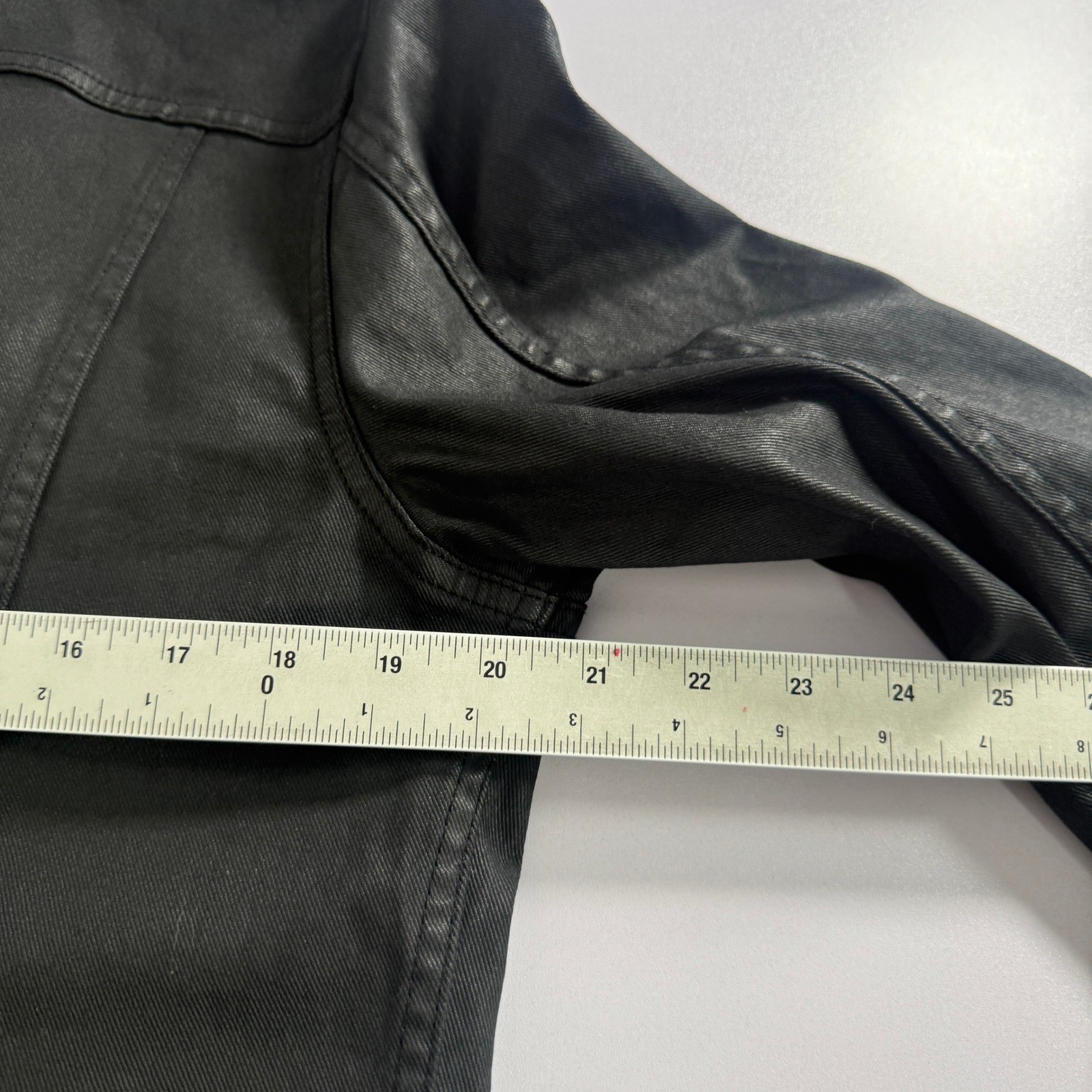 7 For All Mankind Coated Jacket Mens M Black Denim Trucker Button Up Flap Pocket