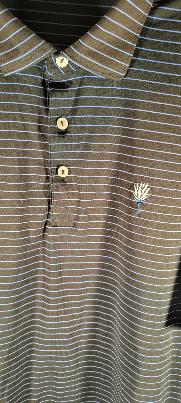 Peter Millar Summer Comfort Black Blue Striped Polo Shirt / Men’s Size Large
