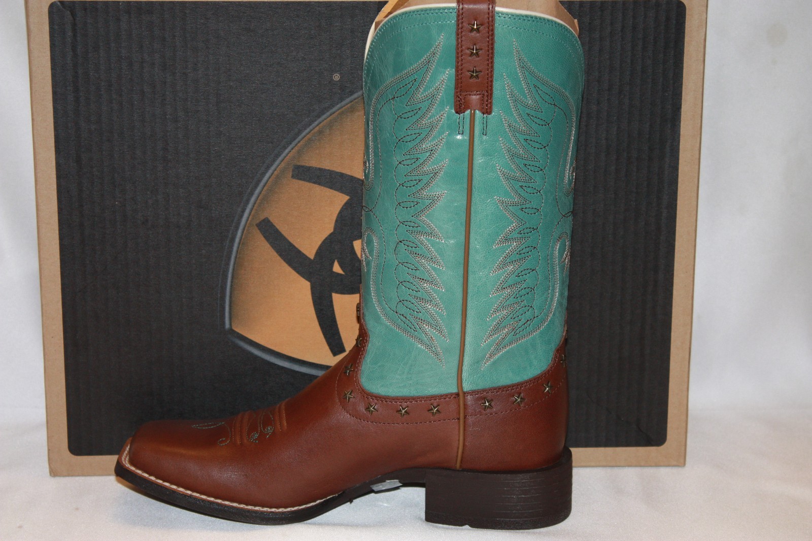 NEW! NIB! ARIAT Dark Bay Glazed Turquoise Leather HONOR Square Toe Boots $260