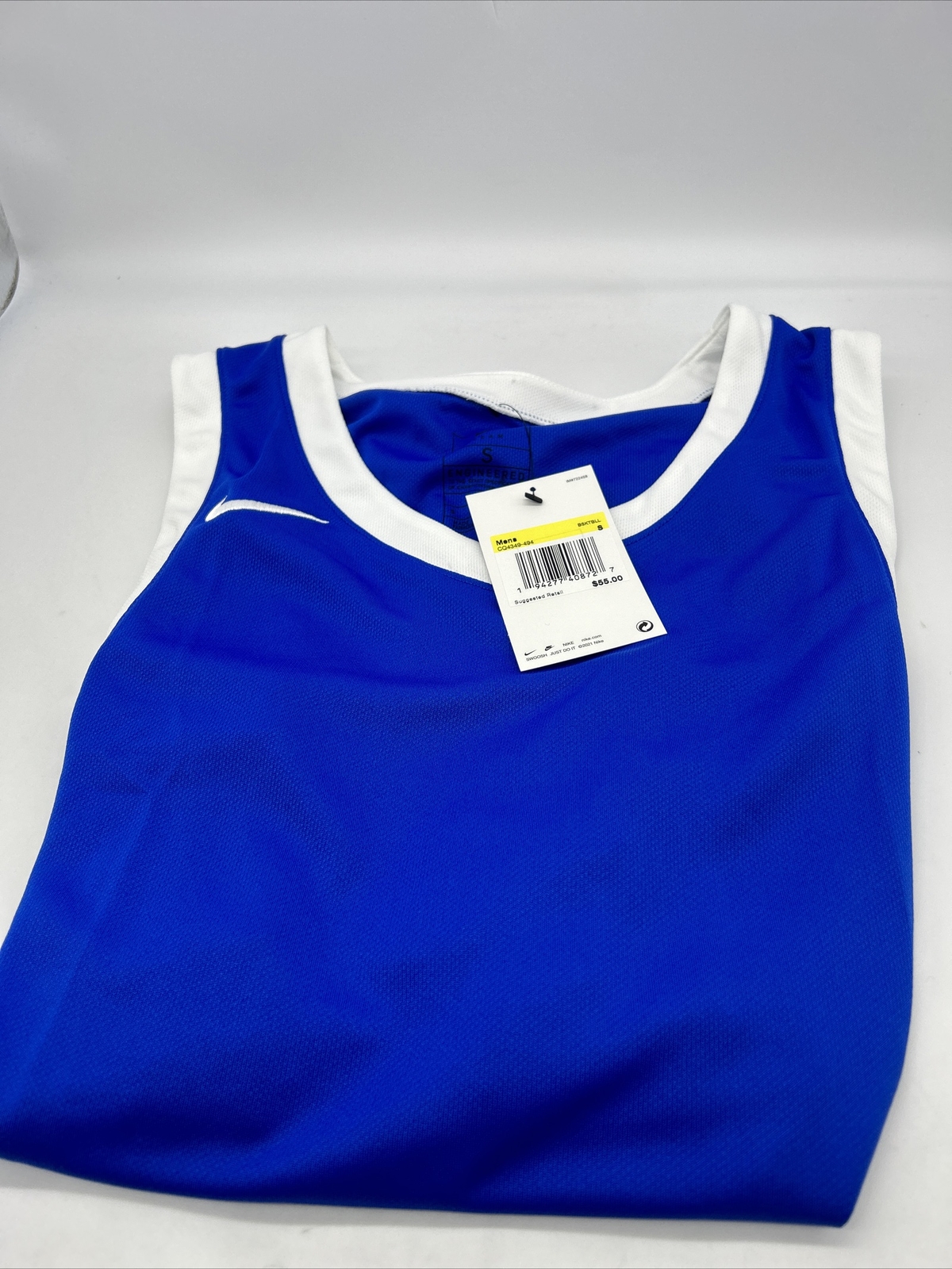 Nike Stock Fadeaway Basketball Jersey Men’s S CQ4349–494 Royal Blue, White Trim