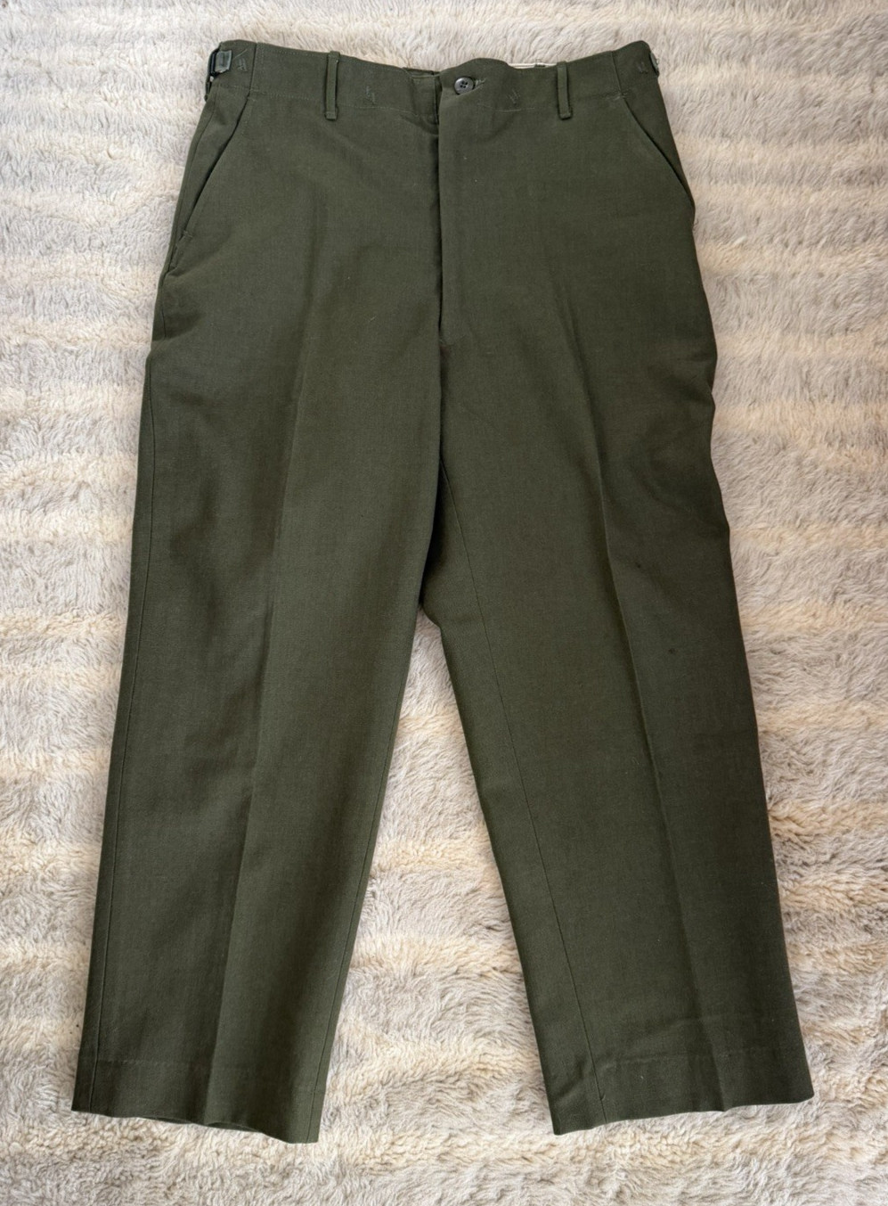 RARE True Vintage Korean War Olive Military Trousers 31-35in Adjustable 50s Pant