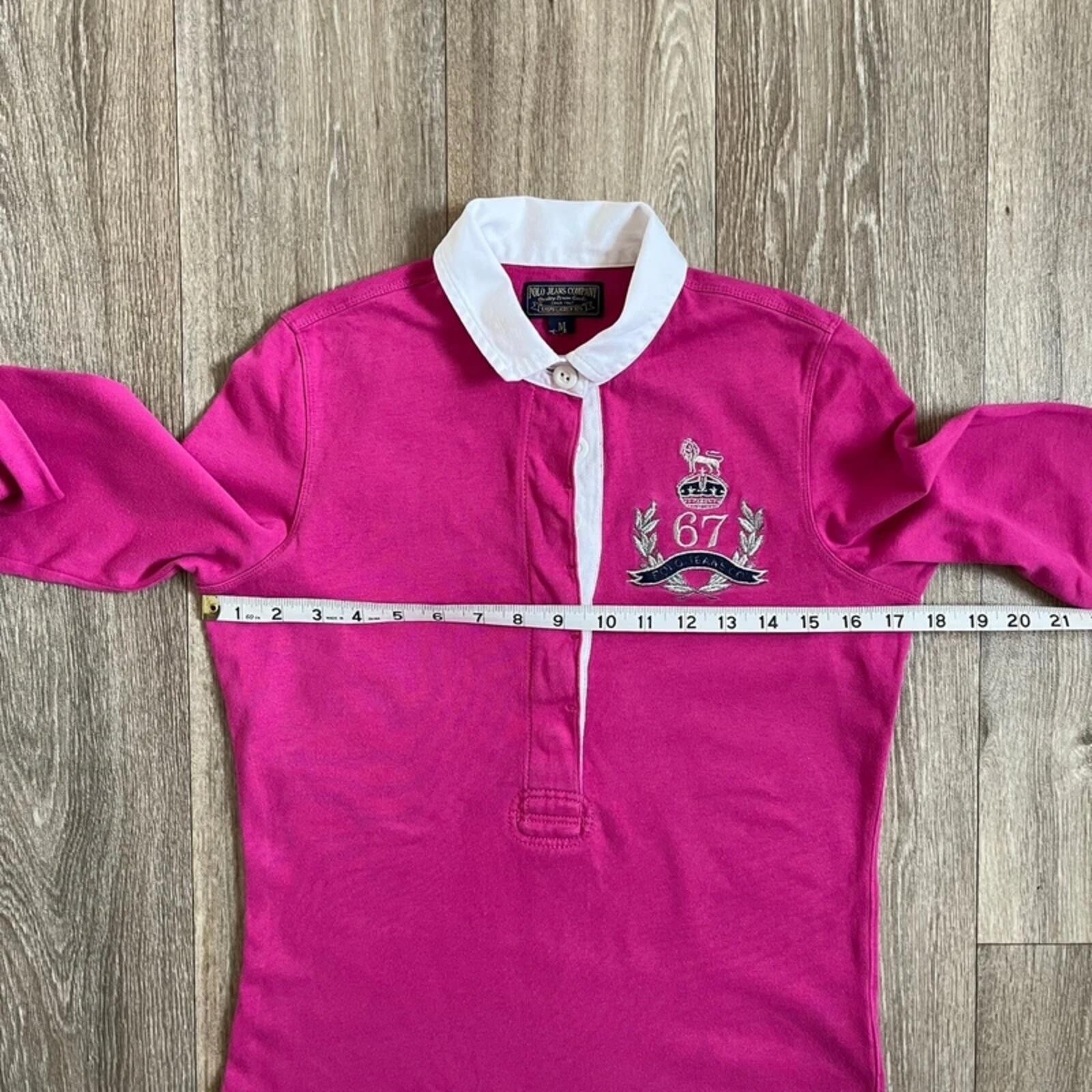 Vintage Polo Ralph Lauren Pink Rugby Shirt Womens Medium Crest Patch Preppy Y2K