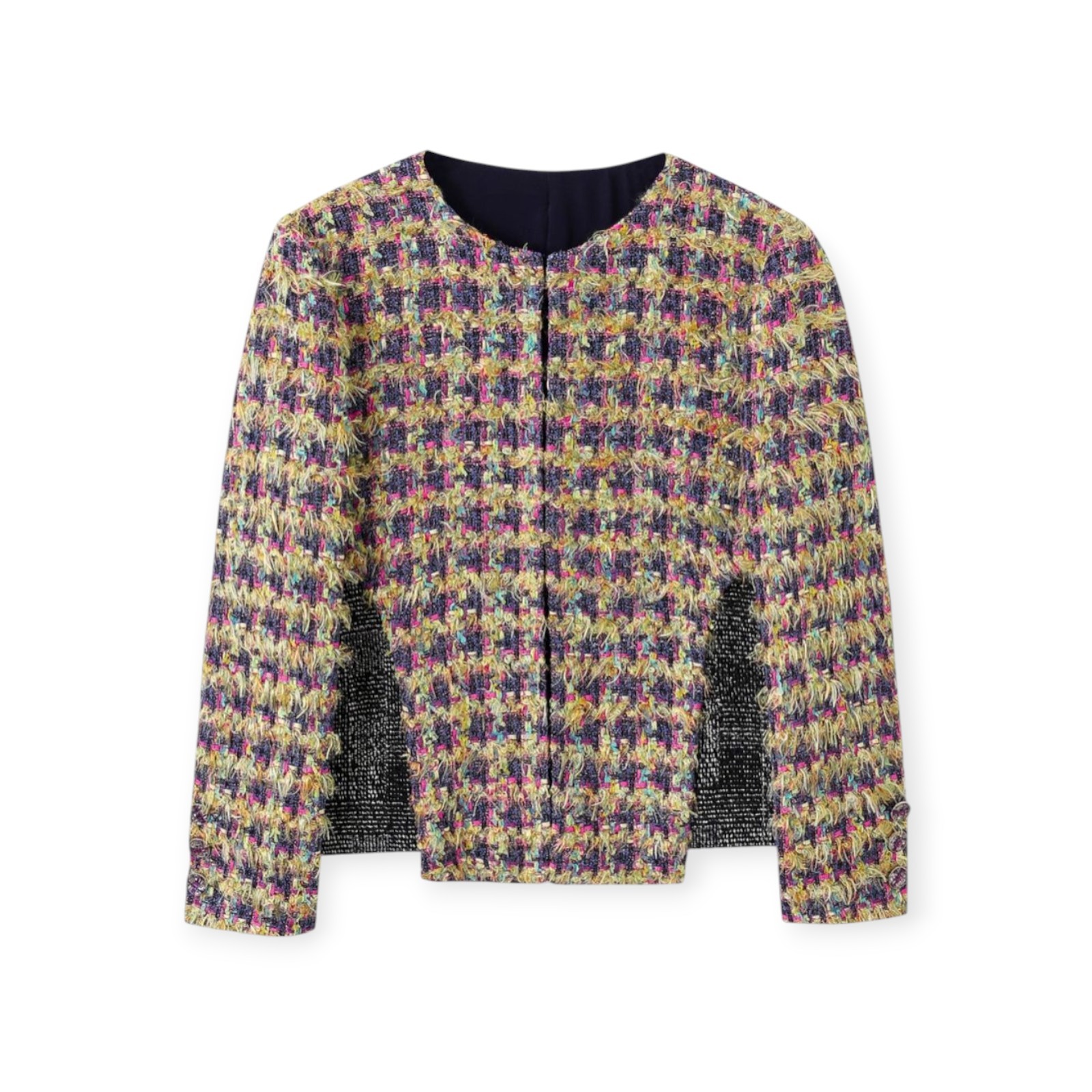 Handmade Tweed Boucle Irregular Front Multicoloured Jacket Size M,L