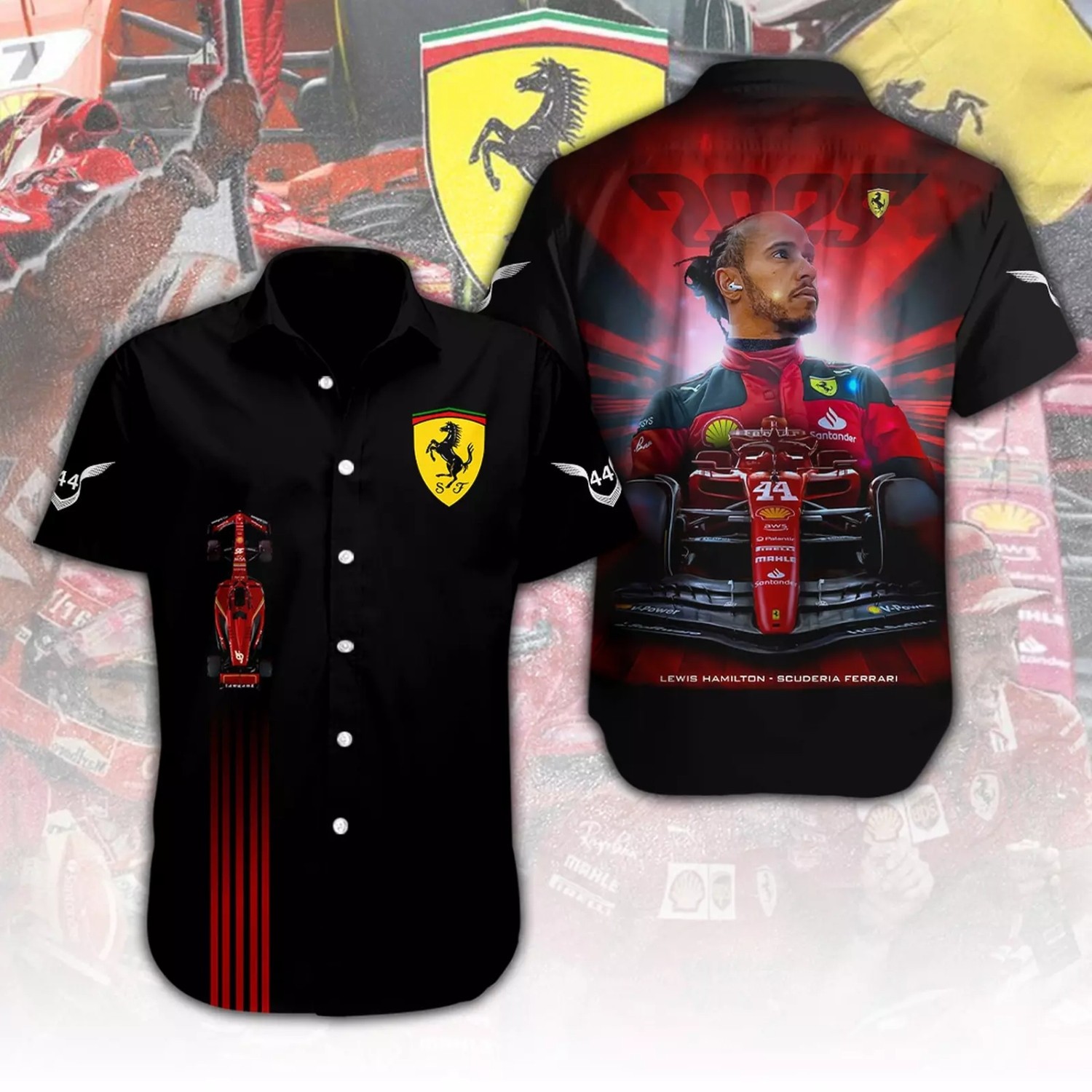 No 44 Racing Team Hawaiian Shirt Red Prancing Horse Summer Beach Button Down
