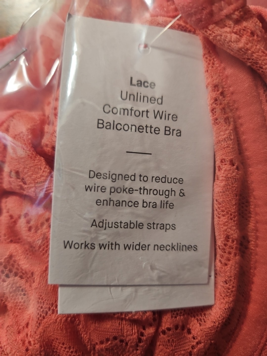 NWT Auden Sheer Unlined Lace Balconette Underwire Bra Coral Pick Your Size