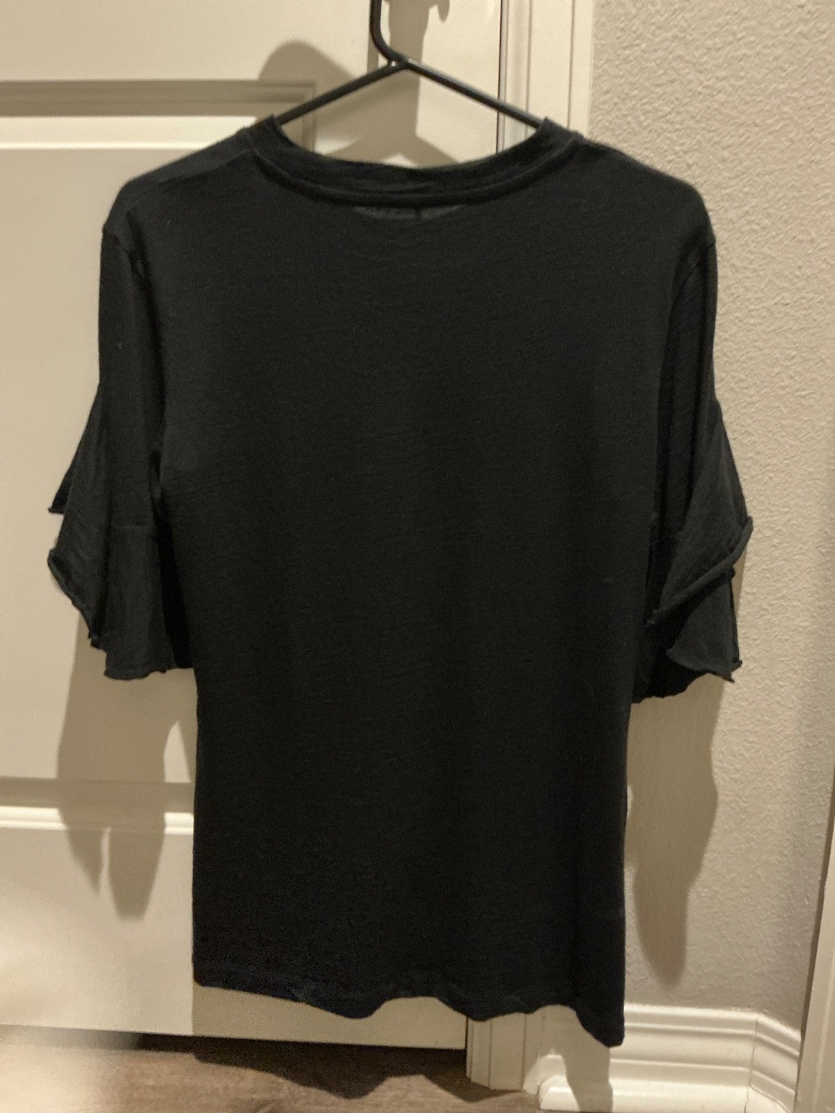 Paskho Black Flutter Sleeve Tunic Blouse T Shirt Top S