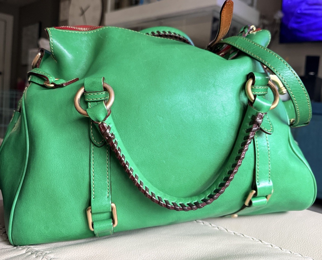 Dooney and Bourke Large Leather Florentine Bag Kelly Green 15”x12”x7”