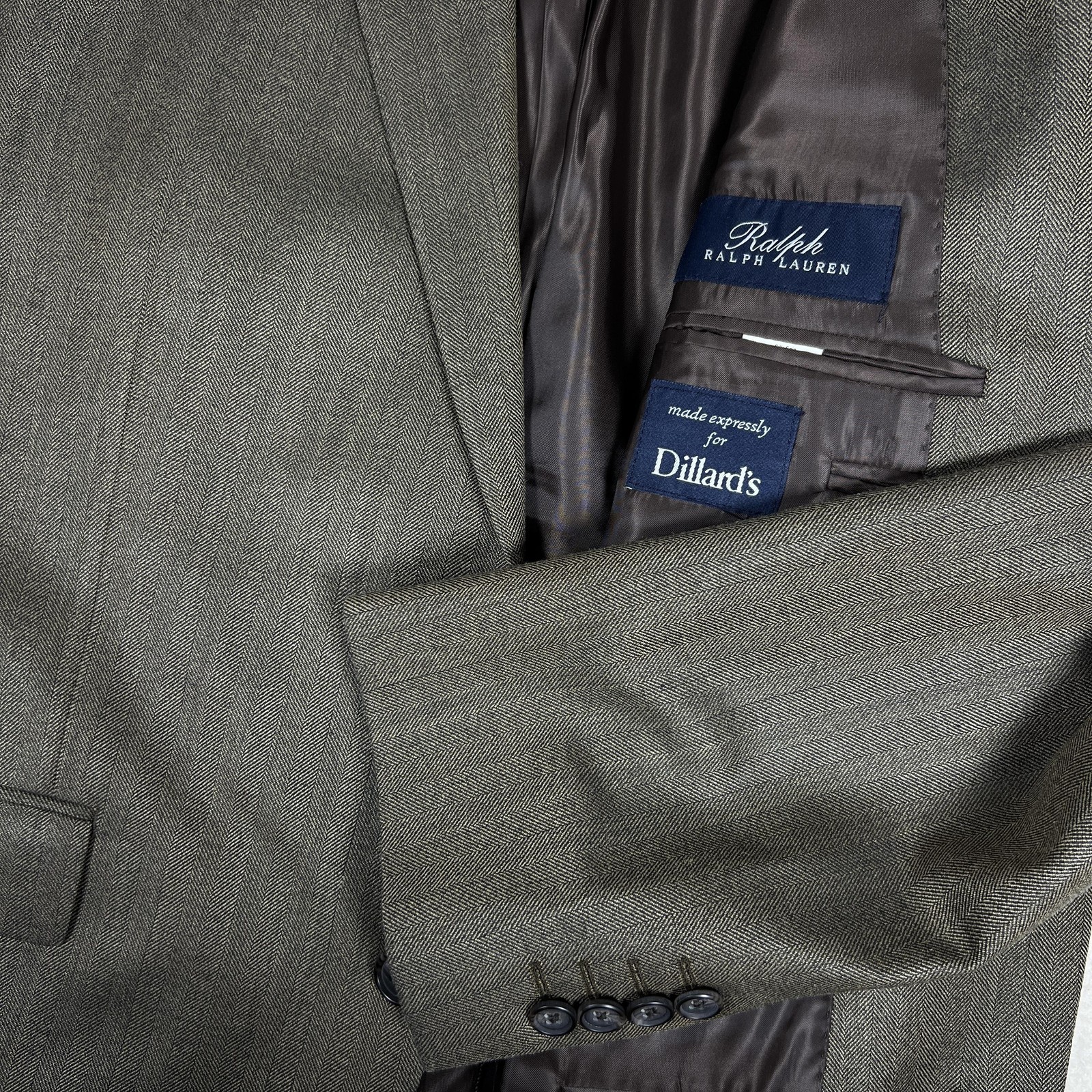 Ralph Lauren Blazer Mens 46L Brown Herringbone Silk Wool Sport Coat Jacket