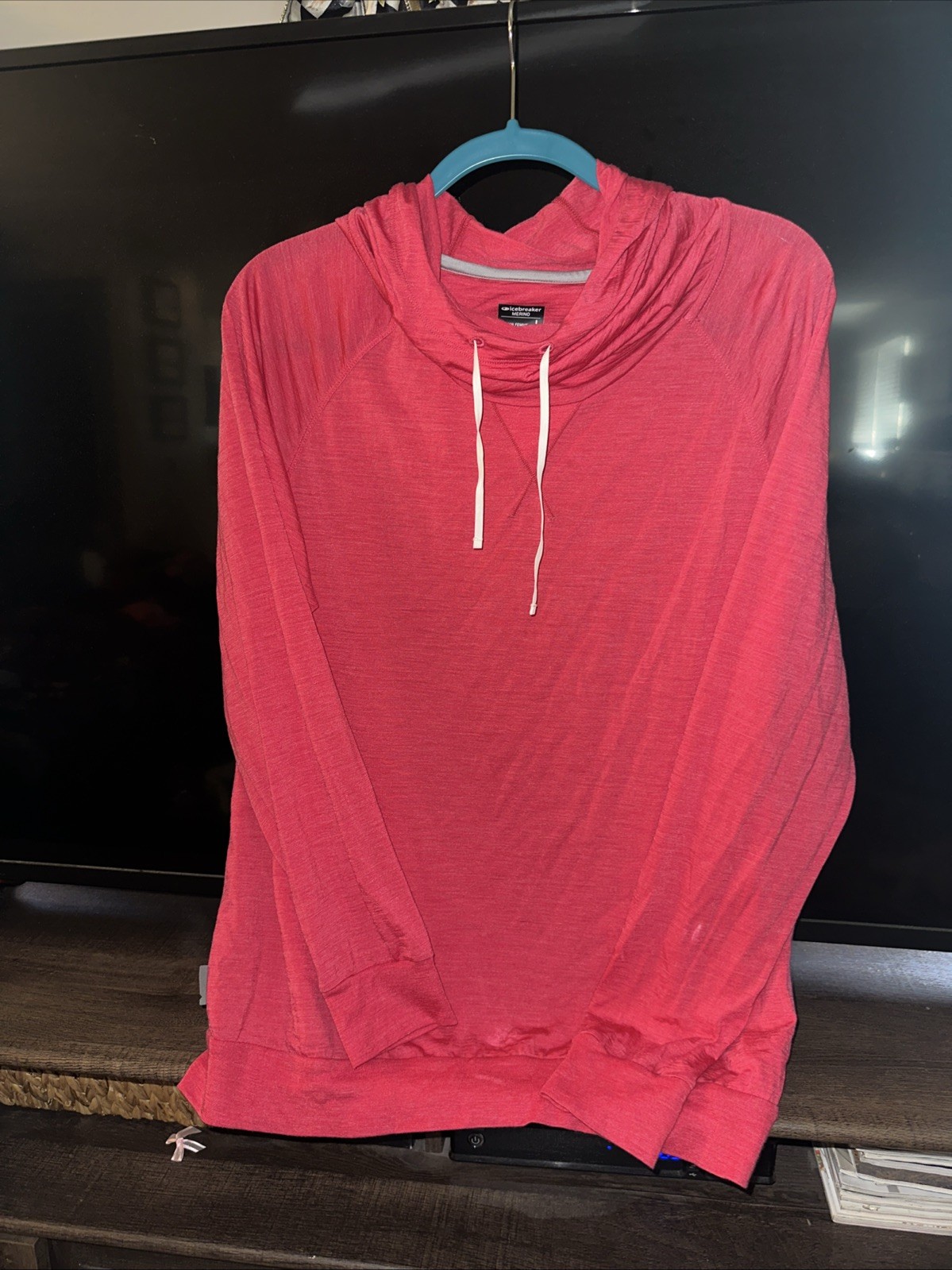 ICEBREAKER Womens Long Sleeve Cool Lite Merino Wool Hoody Sweater Raspberry Sz L