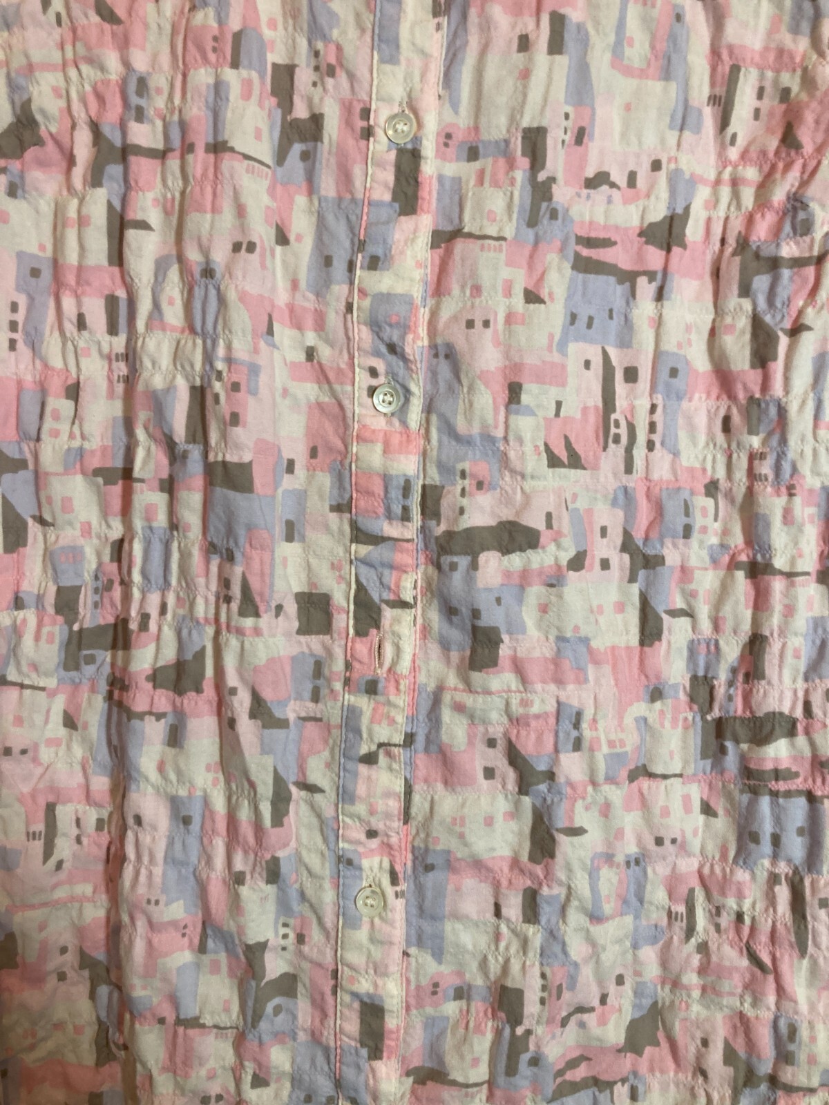 J. McLaughlin Top Womens Medium Pastel Crinkled Art To Wear Button Up Beachy