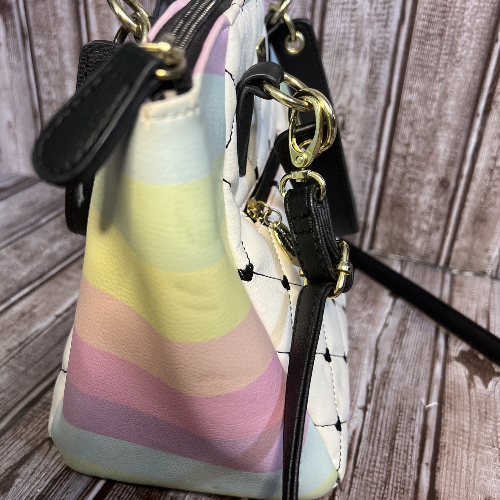 Love Betsy by Betsey Johnson Purse Black White & Pastel rainbow