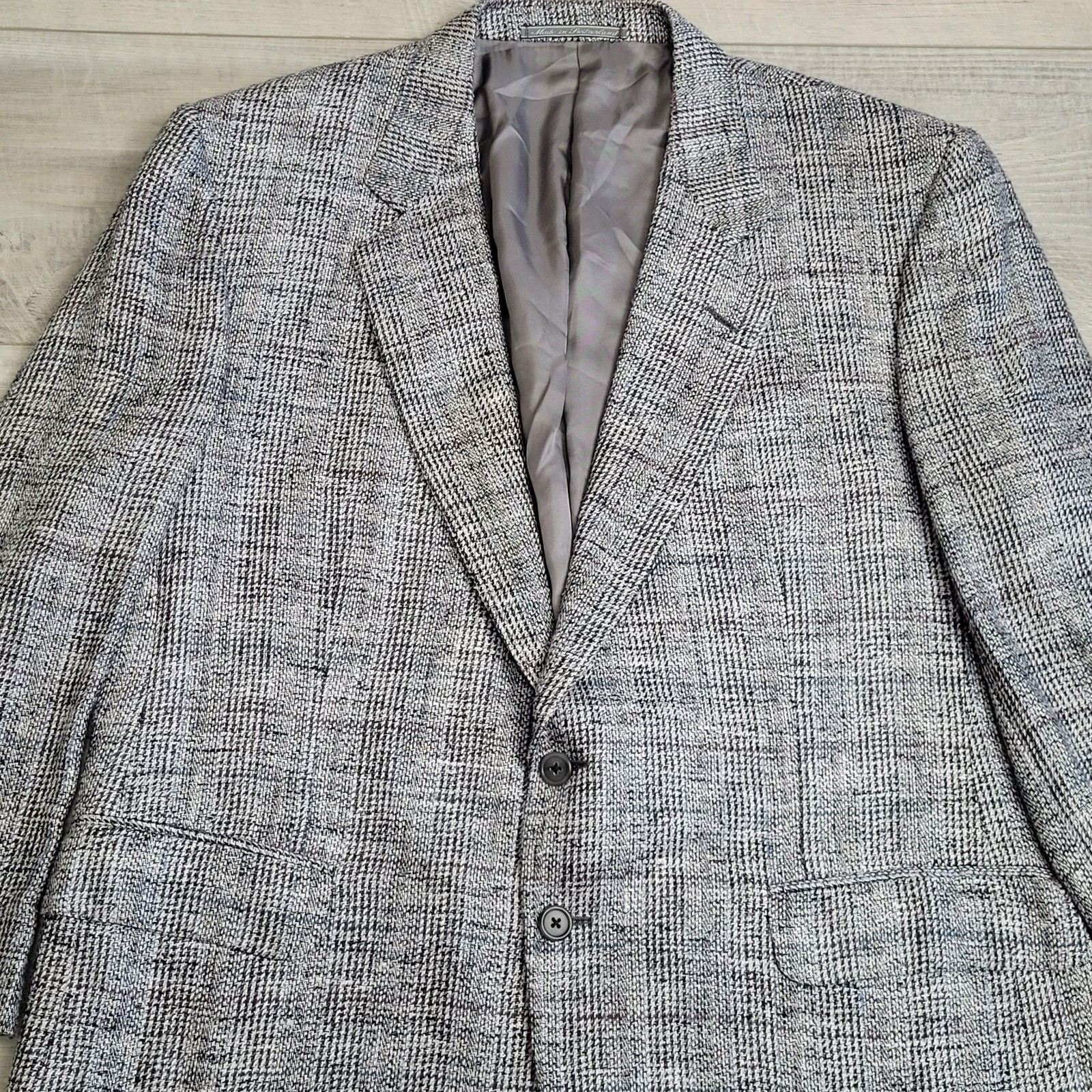 Vintage Ermenegildo Zegna Blazer Mens 46 100% Silk Sport Coat Glen Plaid 1988