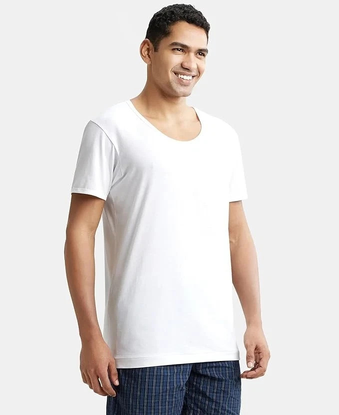 2 PCs Jockey 8817 Men’s Super Combed Cotton Round Neck Half Sleeved Vest White