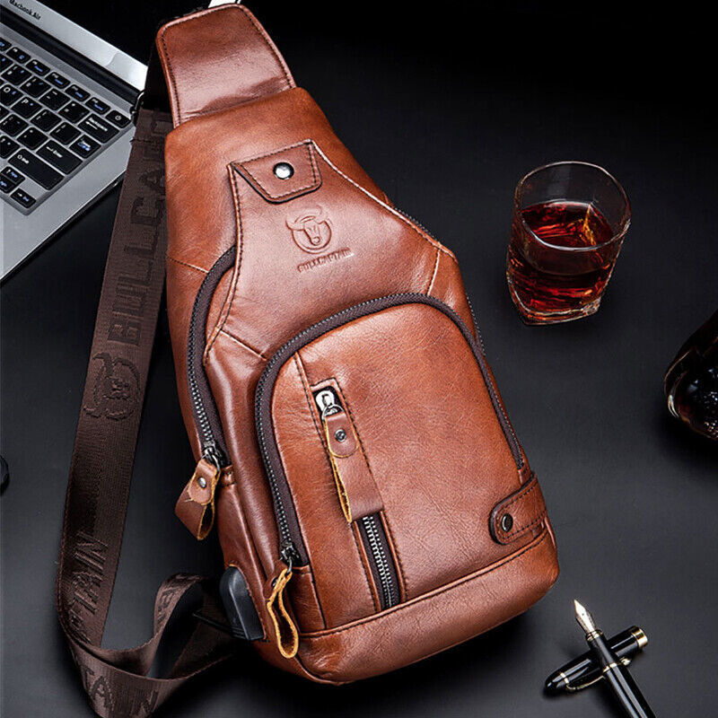 Men’s Chest bag Genuine Leather Sling Backpack Crossbody Bag Shoulder Bag New D