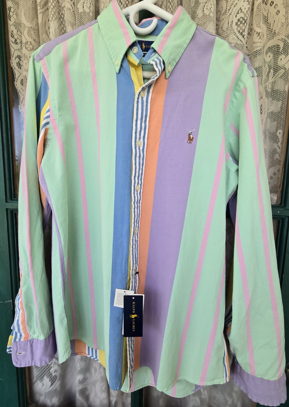 Ralph Lauren Men’s Custom Fit Montauk Multi Mutlicolor Striped Button Up Casual
