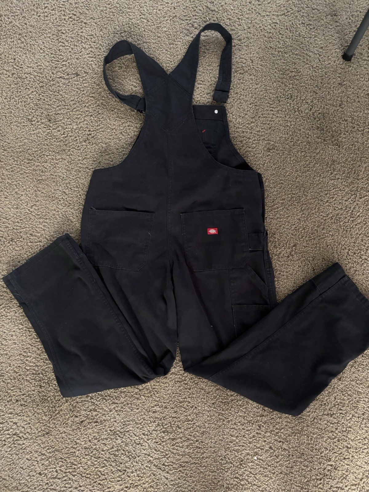 Dickies Relaxed Fit Straight Leg Carpenter Bib Overalls Black Size Medium