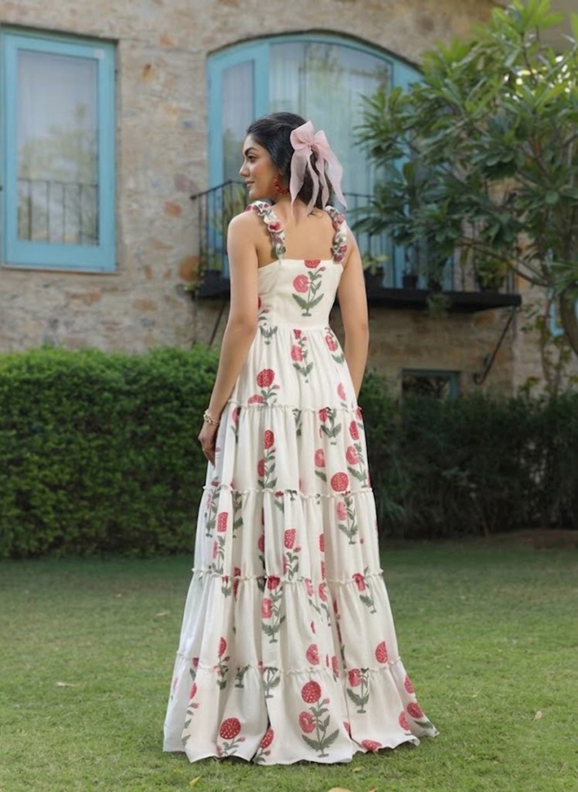 Women Pretty Gown, Bridesmaids Cotton Dress, Dreamy Floral Print Evening Maxi