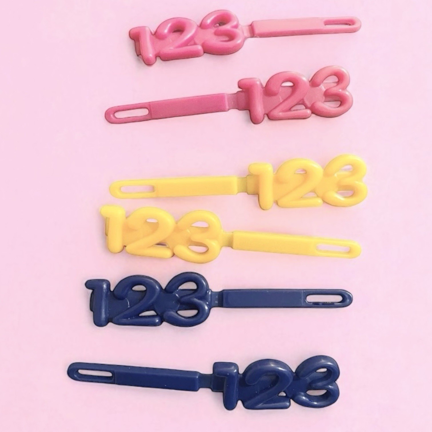 90s Vtg Plastic Kids Barrettes 3 Pairs “123” Hair Care Mixed Colors numbers