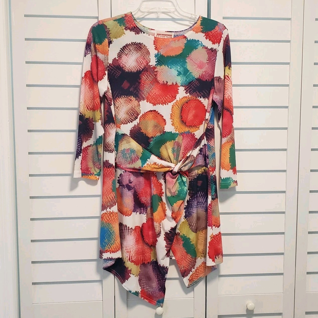 VTG Mishca Geometric Abstract Watercolor print Tunic Top Blouse sz M