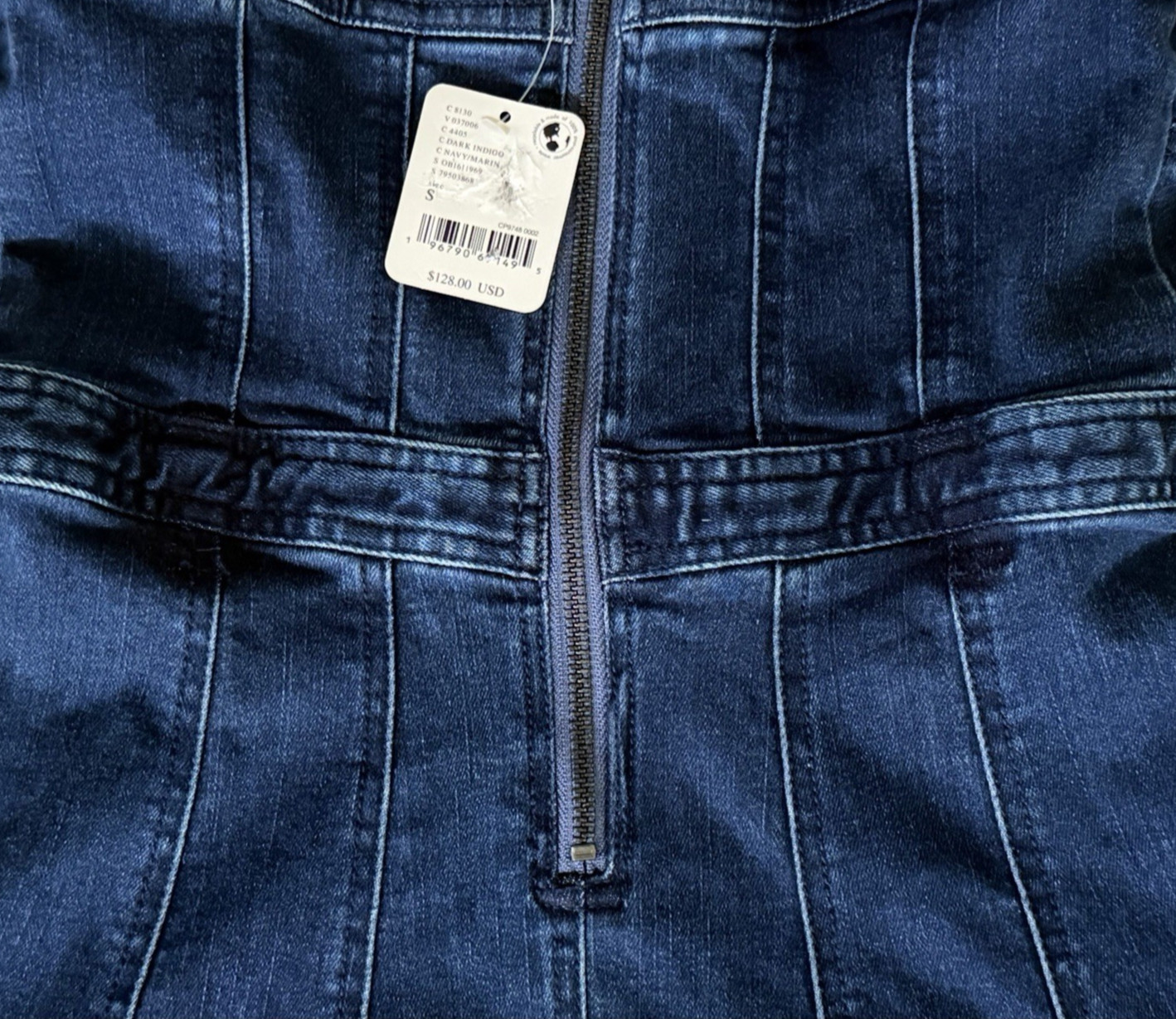Free People Margot Denim Mini Dress A-Line Dark Indigo Sz S NWT No Belt Loops