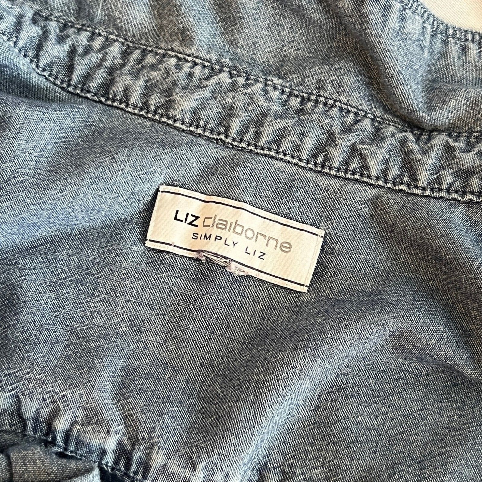 Liz Claiborne Denim Long Sleeve Button Up 100% Organic Cotton No Size