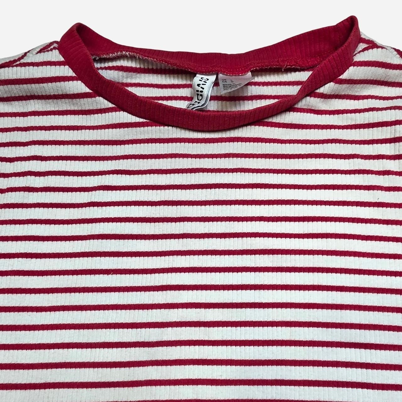 Divided by H&M Red/White Striped Ribbed Knit Crew Neck Short Sleeve T-Shirt L