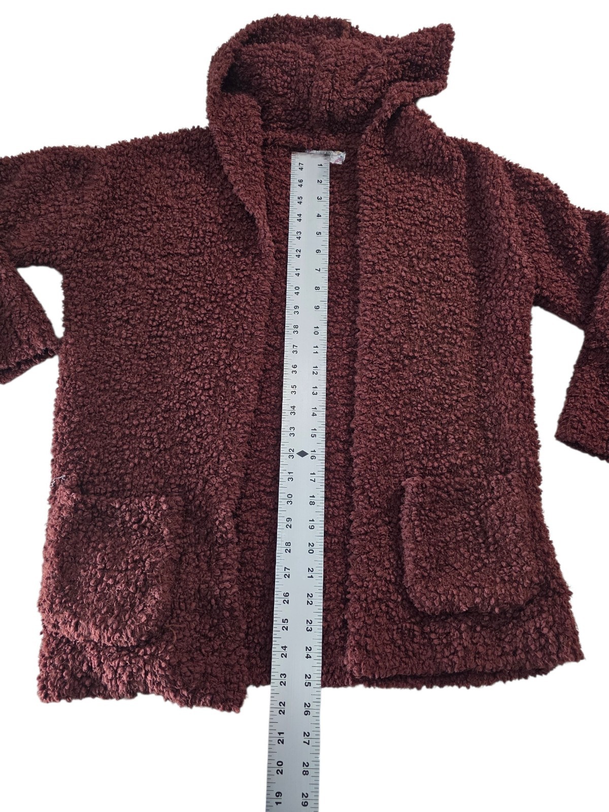 Pink Rose Plush Curly Sherpa Jacket – Burgundy Size Large